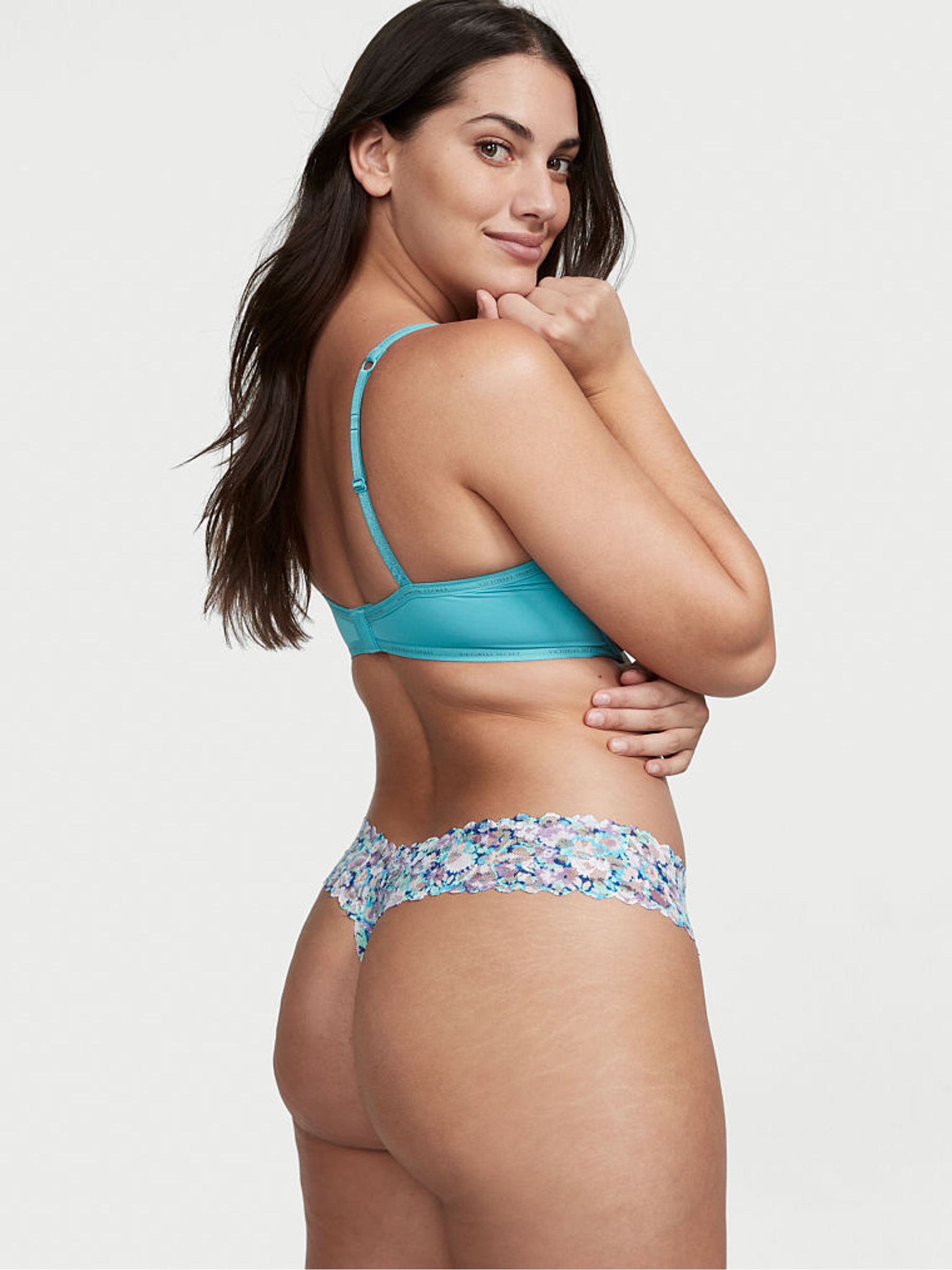 Blue Ditsy Floral Thong Lace Knickers - Image 2 of 3