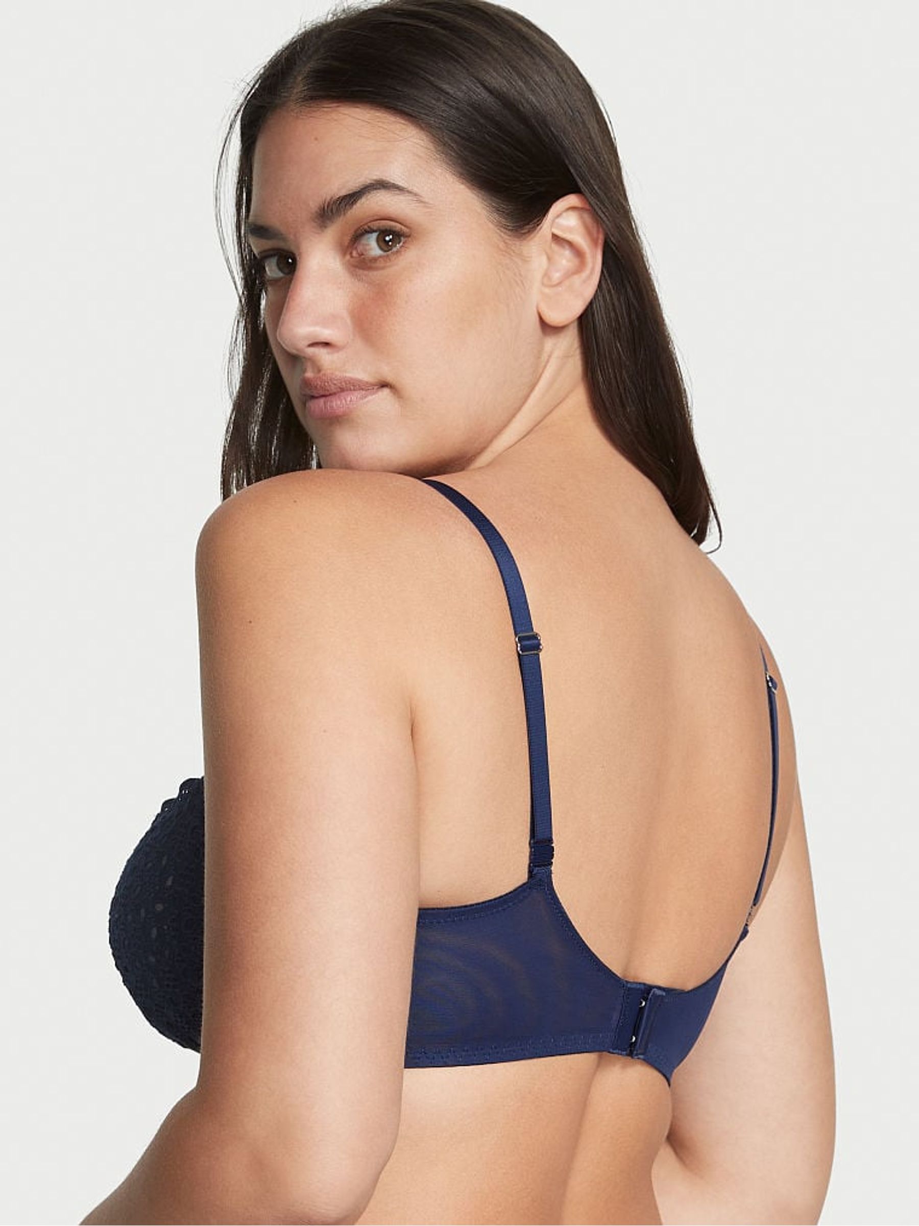 Ensign Blue Unlined Balcony Broderie Scalloped Trim Bra - Image 2 of 4