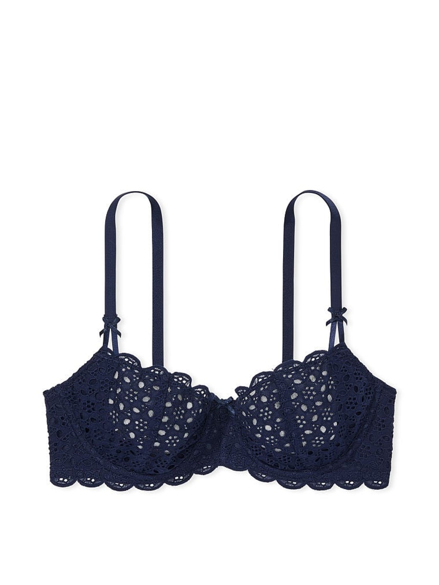 Ensign Blue Unlined Balcony Broderie Scalloped Trim Bra - Image 4 of 4