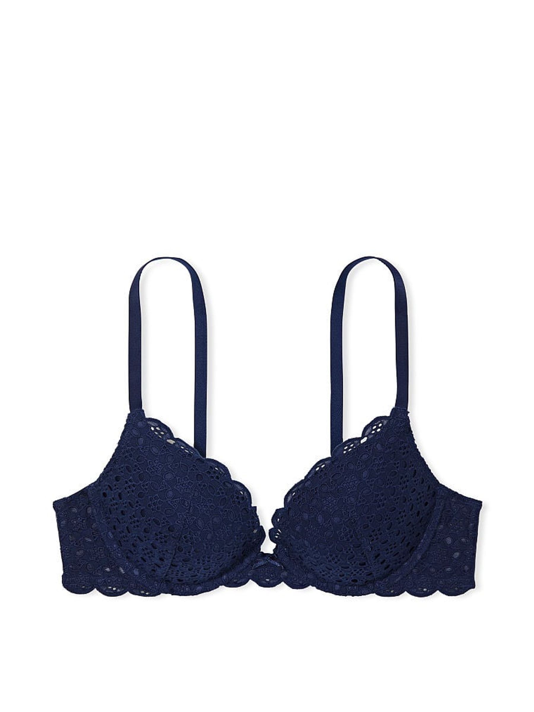 Ensign Navy Blue Push Up Broderie Scalloped Trim Bra - Image 4 of 4