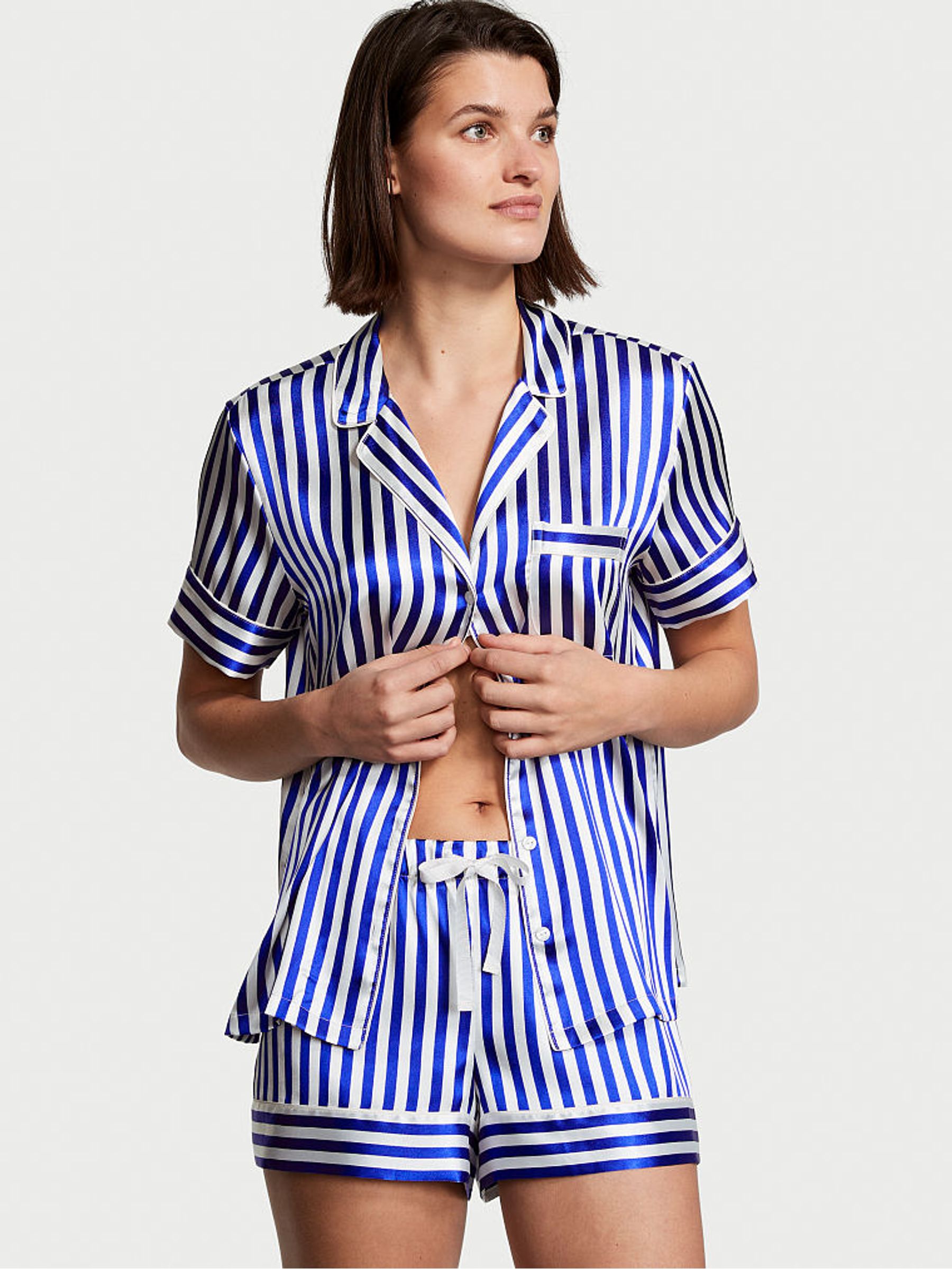 Blue Iconic Stripe Satin Short Pyjamas - Image 1 of 3