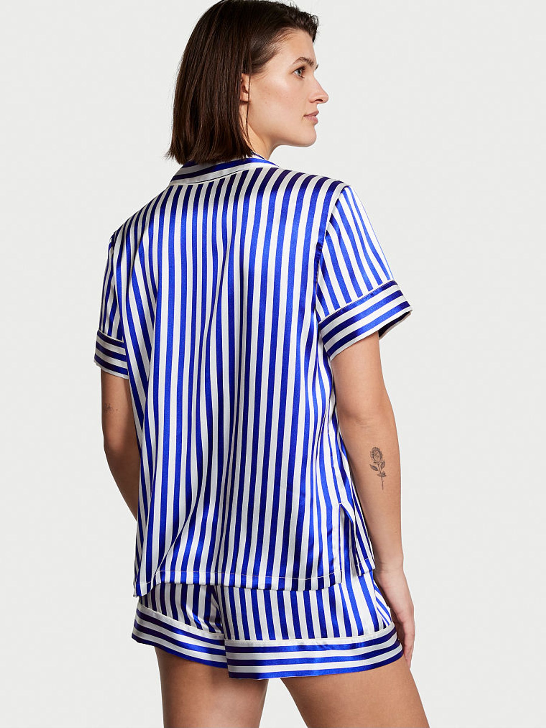 Blue Iconic Stripe Satin Short Pyjamas - Image 2 of 3