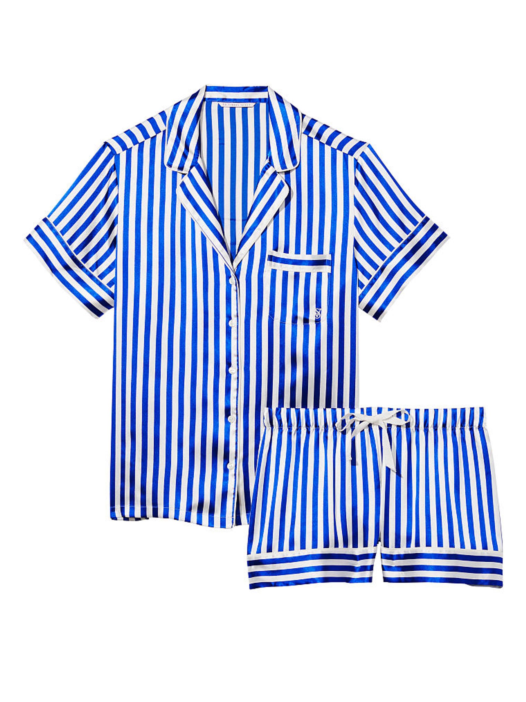 Blue Iconic Stripe Satin Short Pyjamas - Image 3 of 3