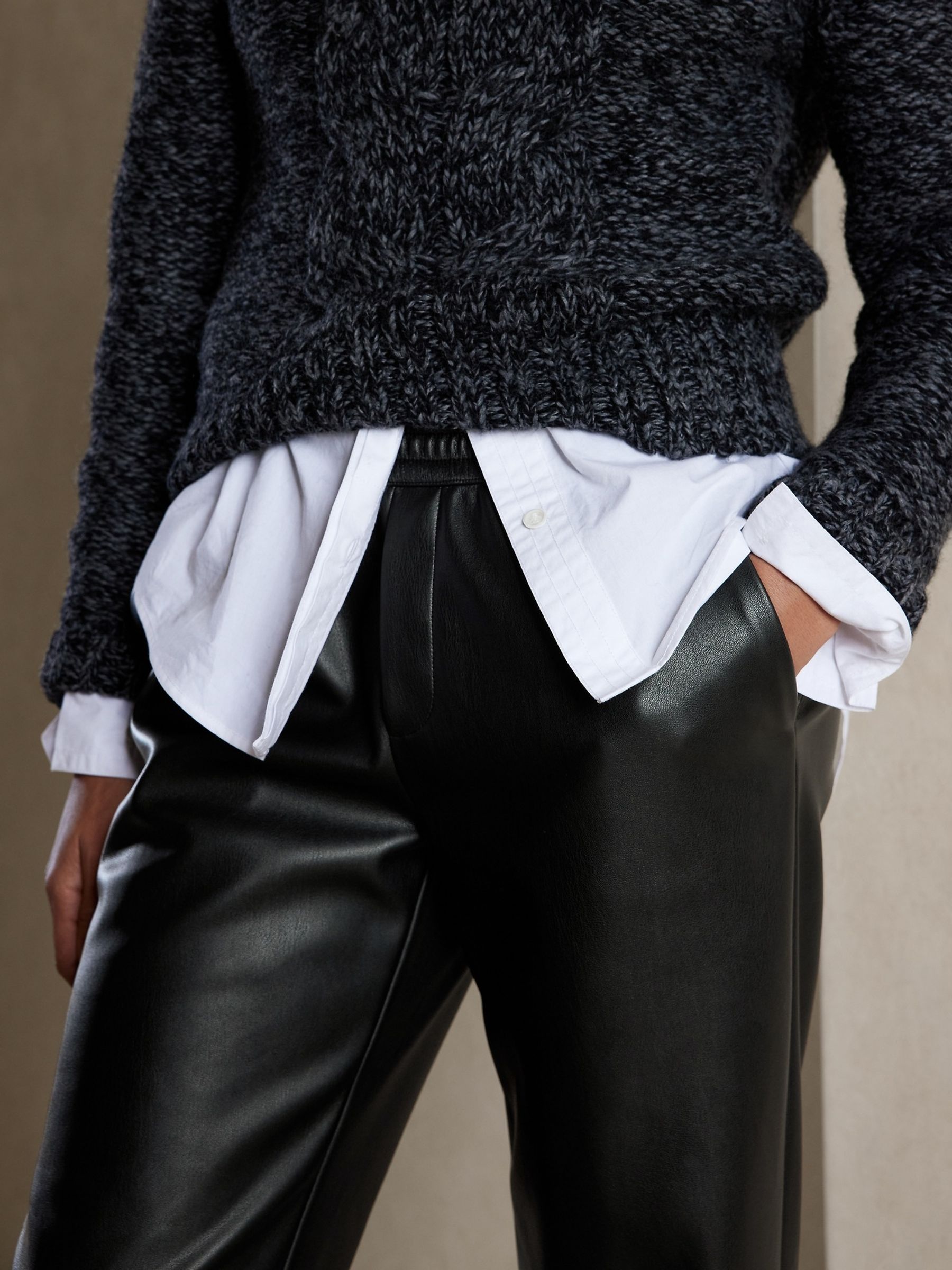 Banana Republic Black Black Faux Leather Trousers - Image 4 of 5