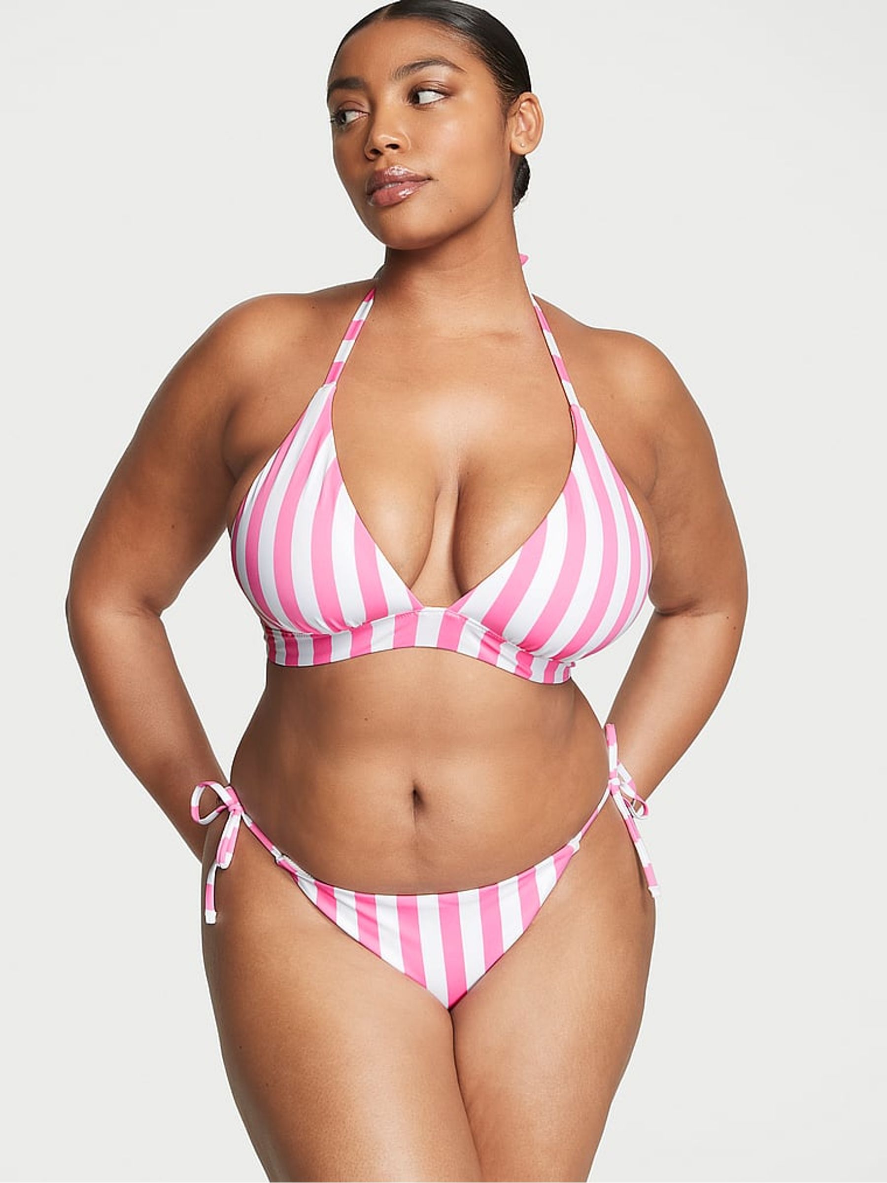 Pink Cabana Stripe Halter Swim Bikini Top - Image 1 of 3
