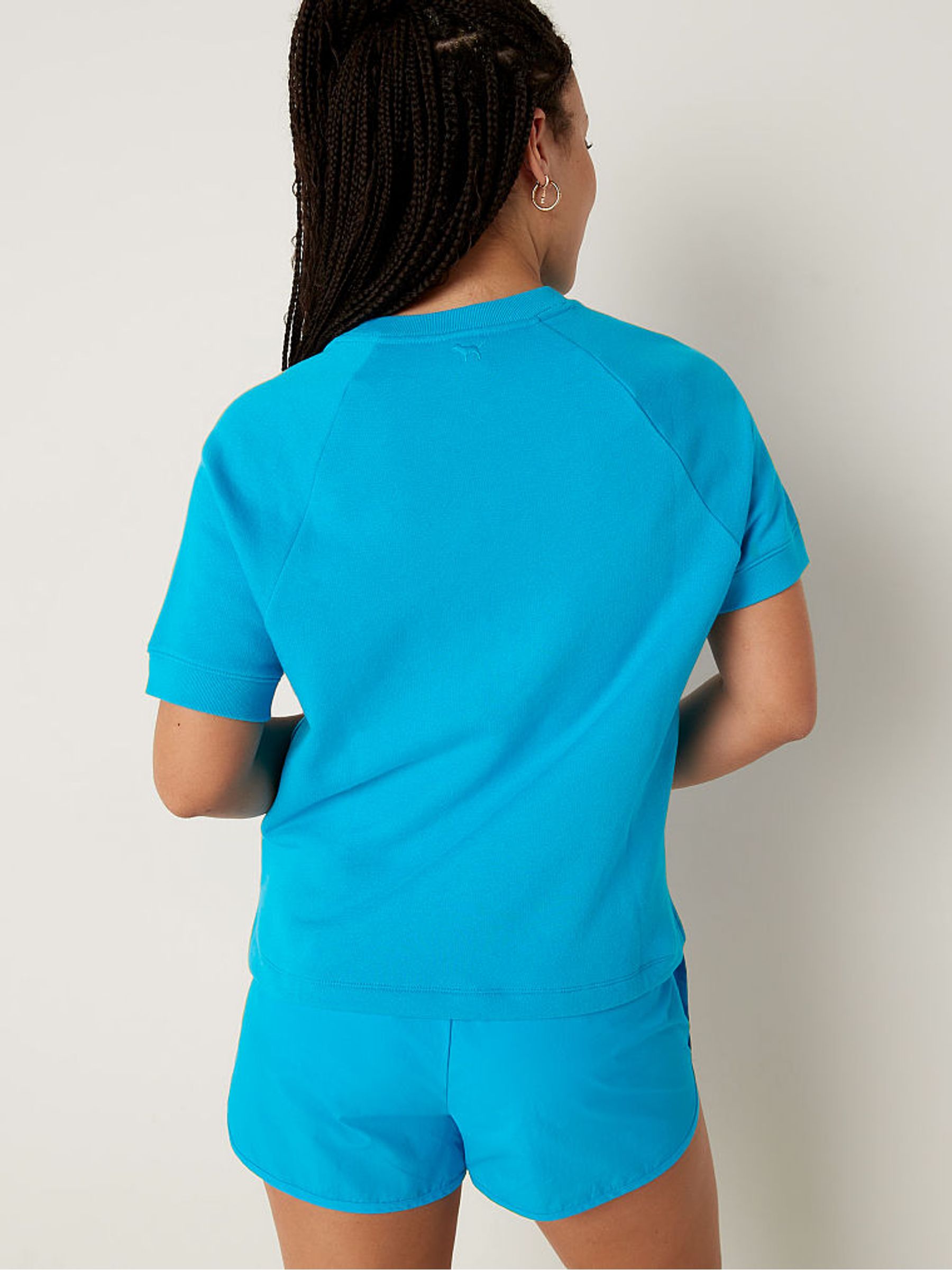 Marine Blue Fleece Crop Topped Pyjama Shortleeve Crewneck Sweatshirt - Image 2 of 4