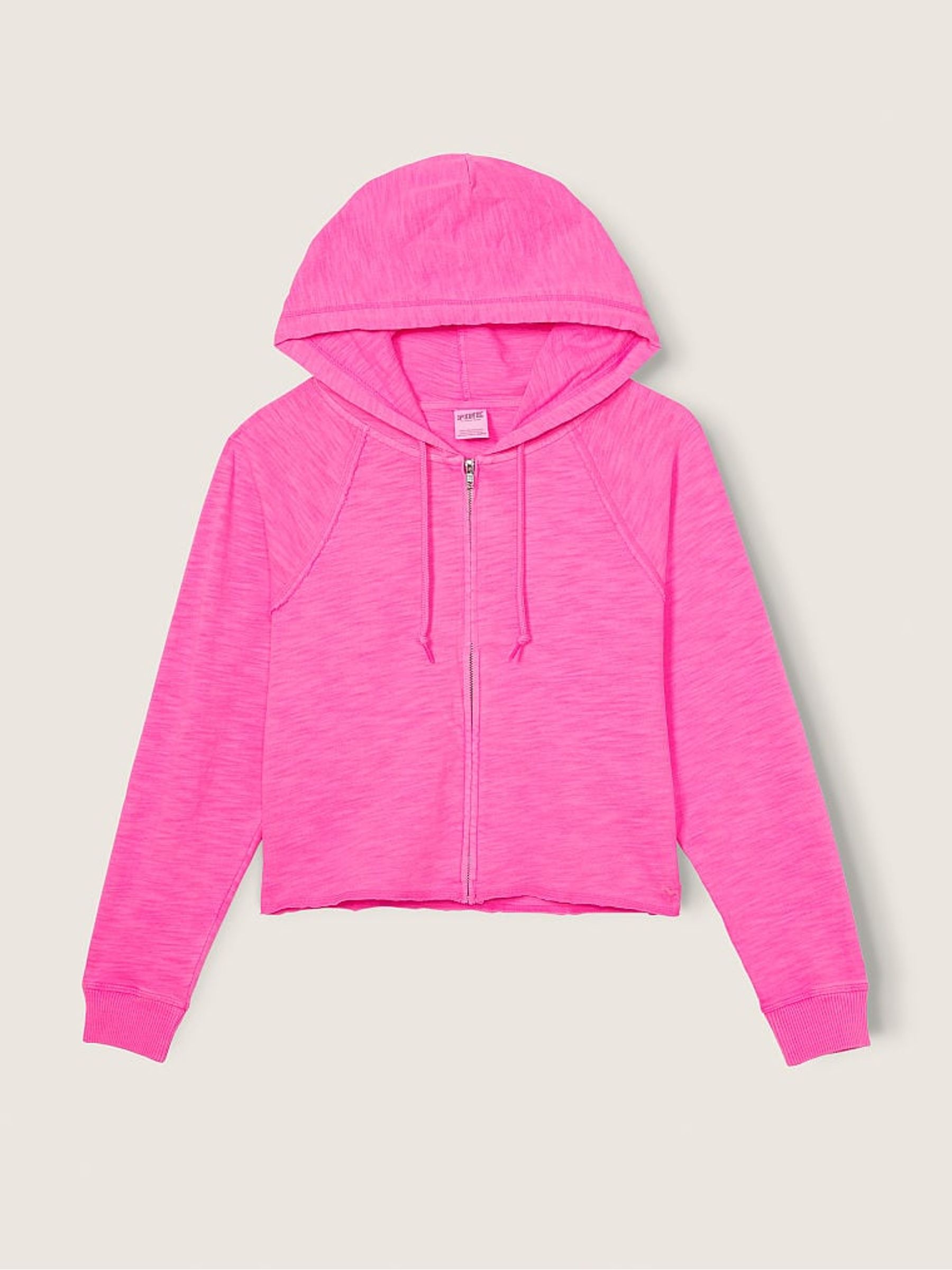 Atomic Pink Cotton Slub Crop Cut Off Full Zip Hoodie - Image 4 of 4