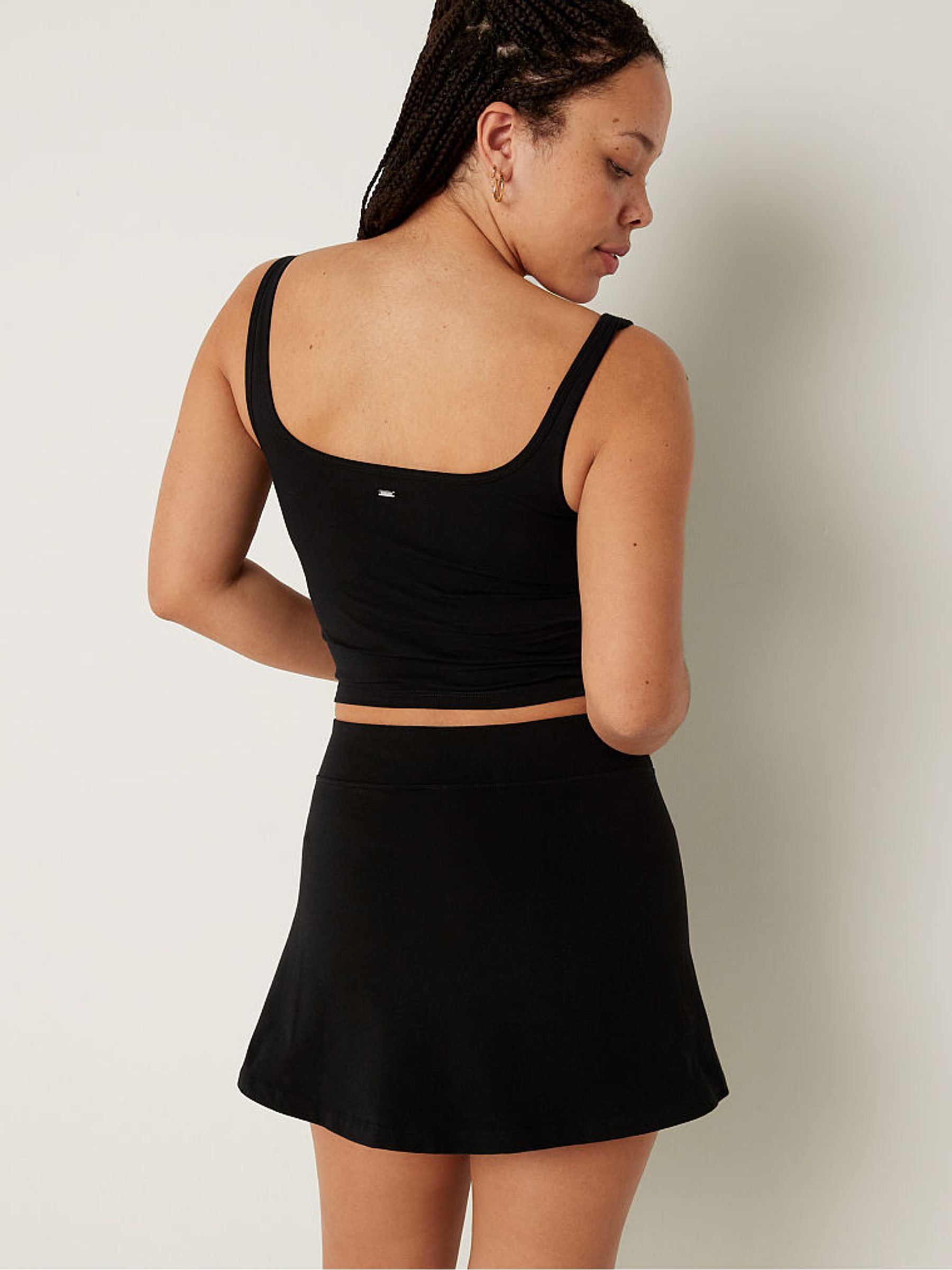 Pure Black Cotton Contour Crop Top Tank Top - Image 2 of 4