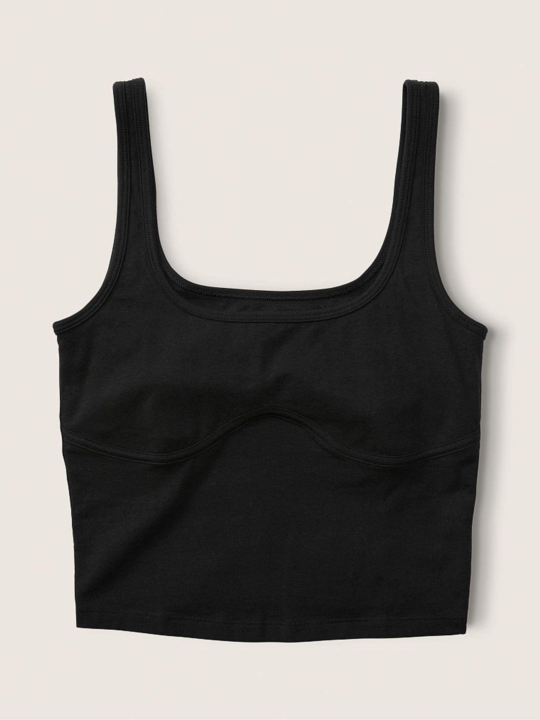 Pure Black Cotton Contour Crop Top Tank Top - Image 4 of 4