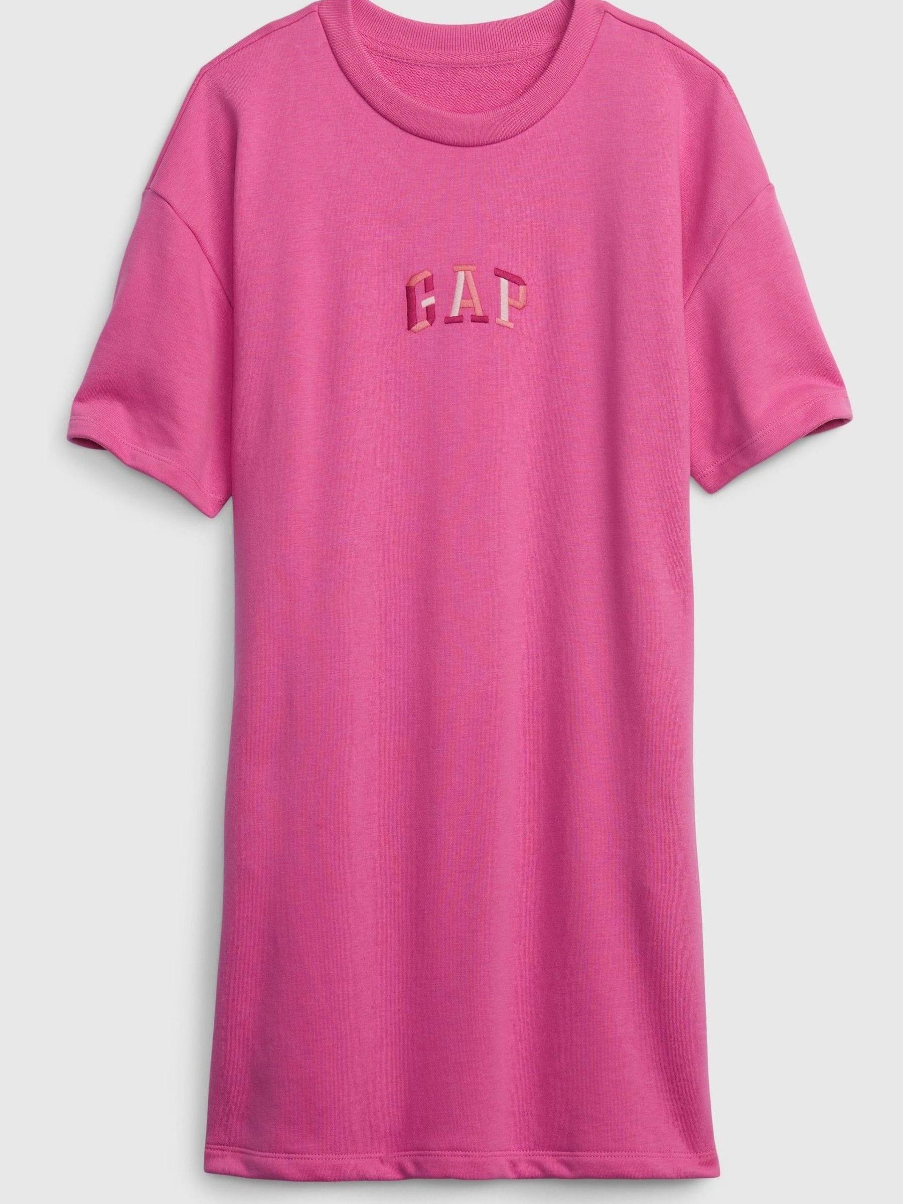 Pink Embroideres Short Sleeve Arch Logo Dress - Image 1 of 2