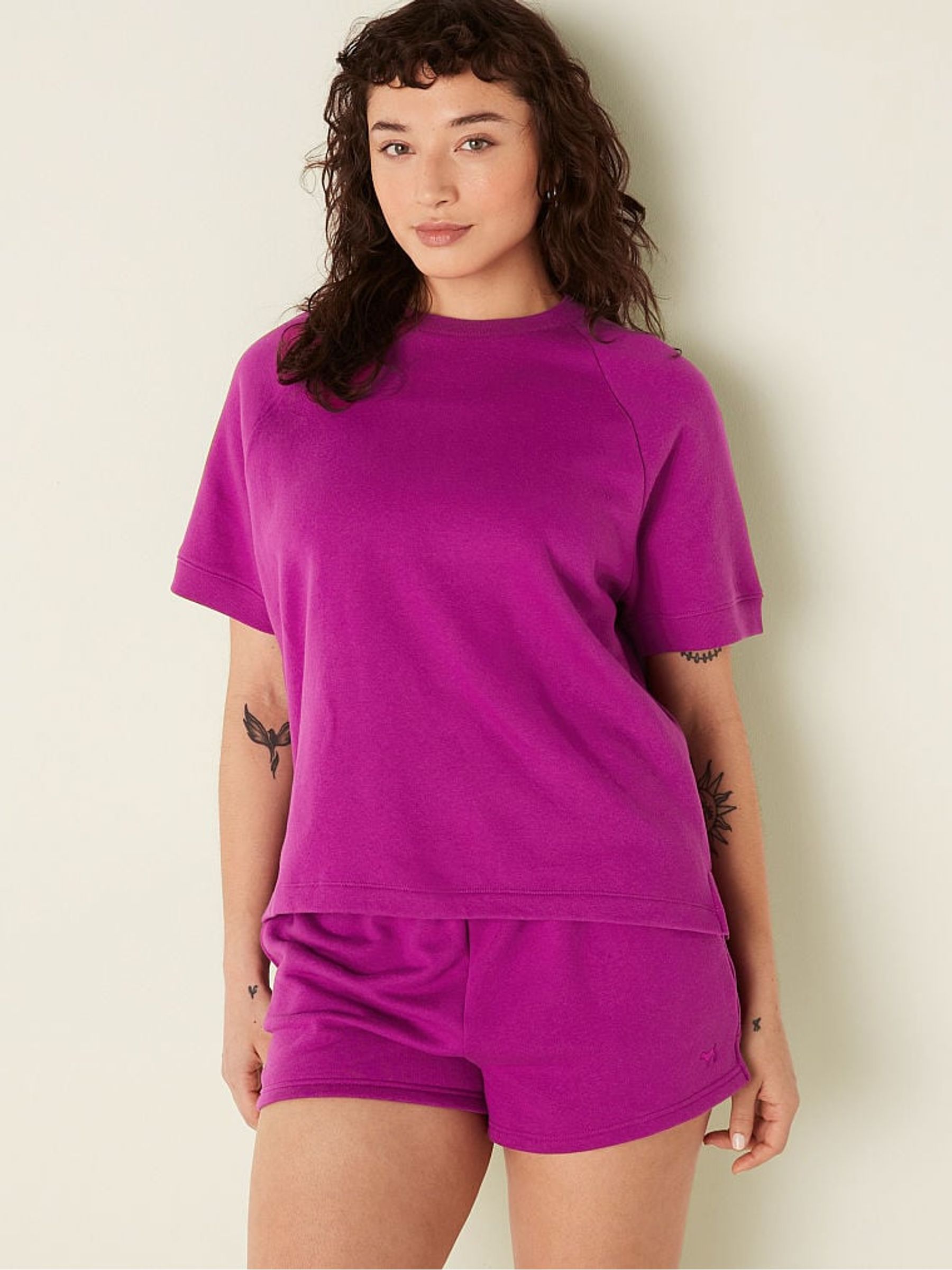 Dahlia Magenta Pink Short Sleeve Oversized Crew Neck T-Shirt - Image 1 of 4