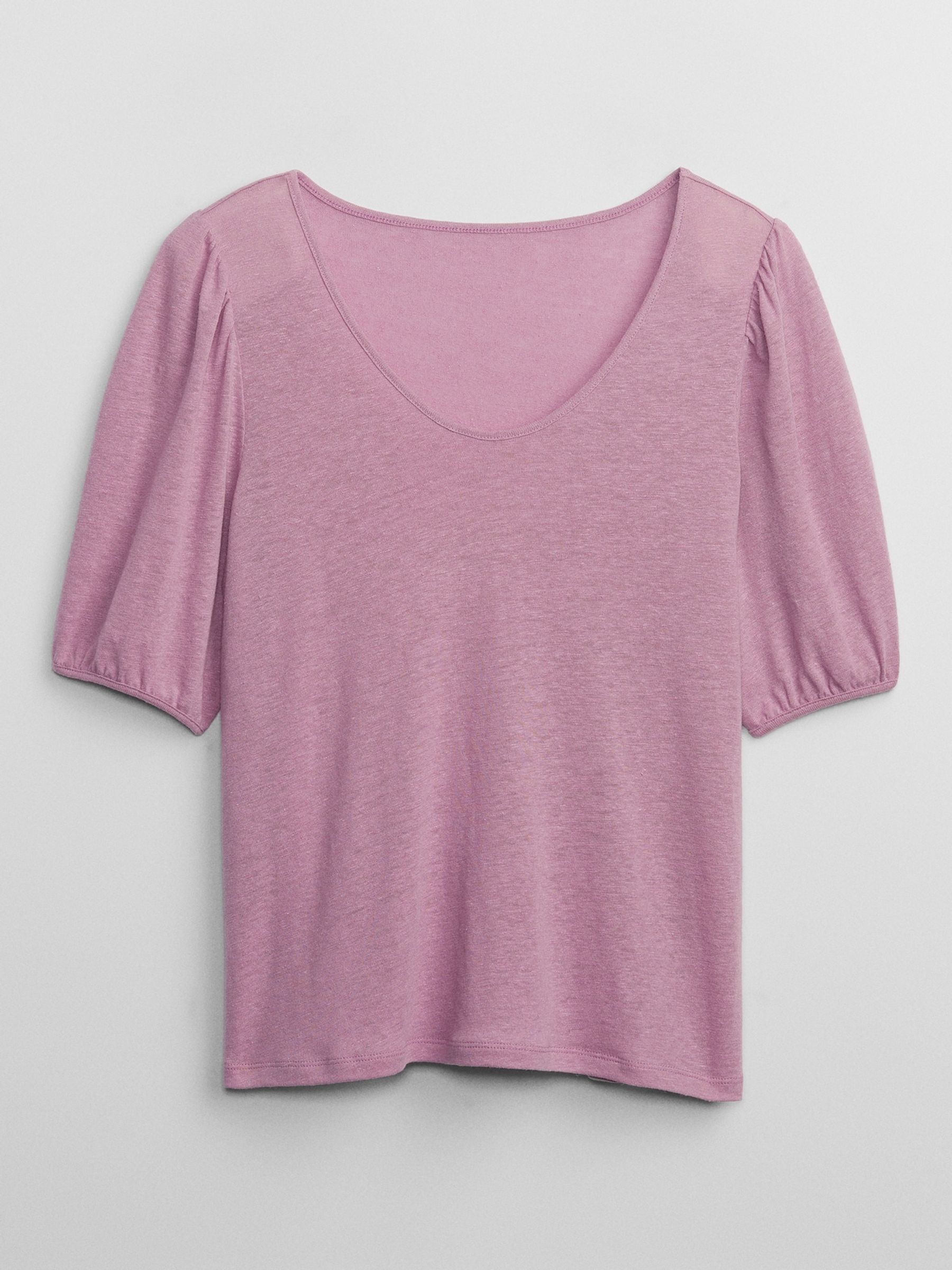Purple Puff Sleeve Scoop Neck T-Shirt Contains Linen - Image 3 of 4
