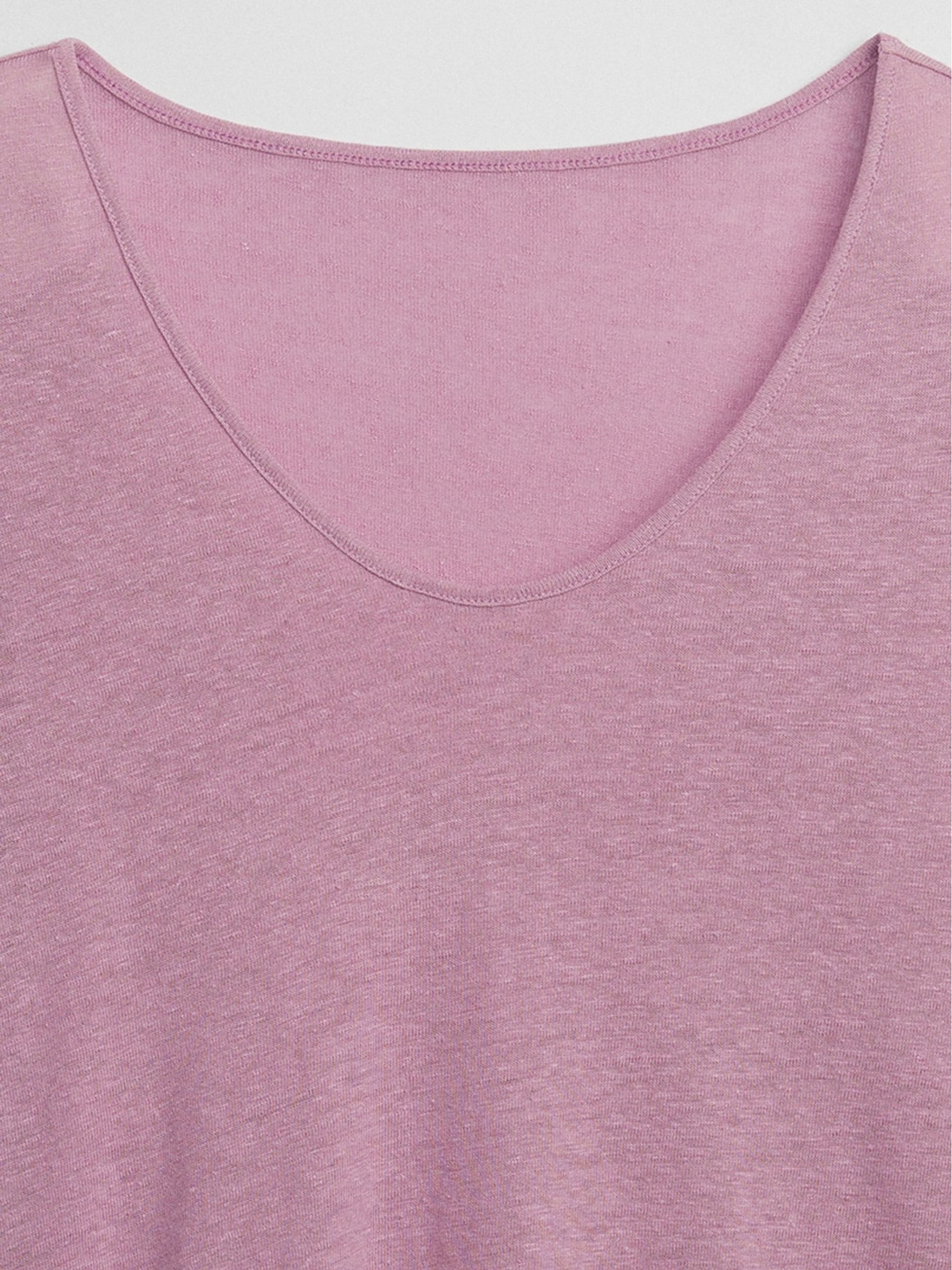 Purple Puff Sleeve Scoop Neck T-Shirt Contains Linen - Image 4 of 4
