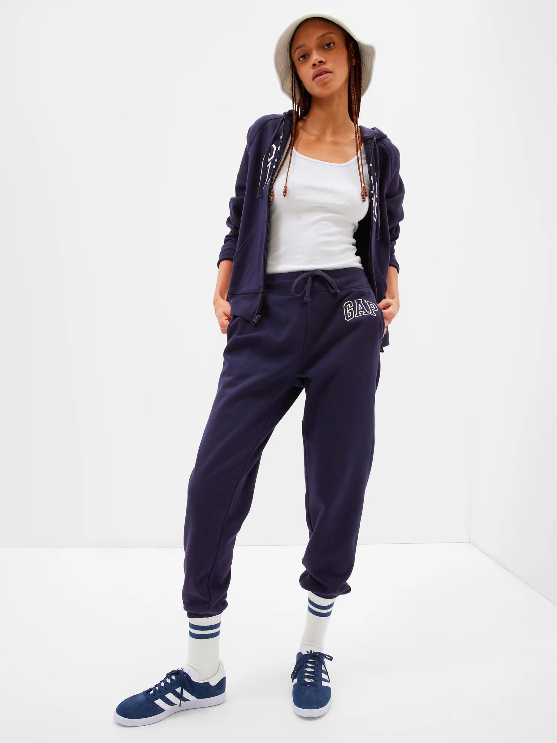 Navy Blue Vintage Arch Logo Fleece-Lined Joggers - Image 5 of 6