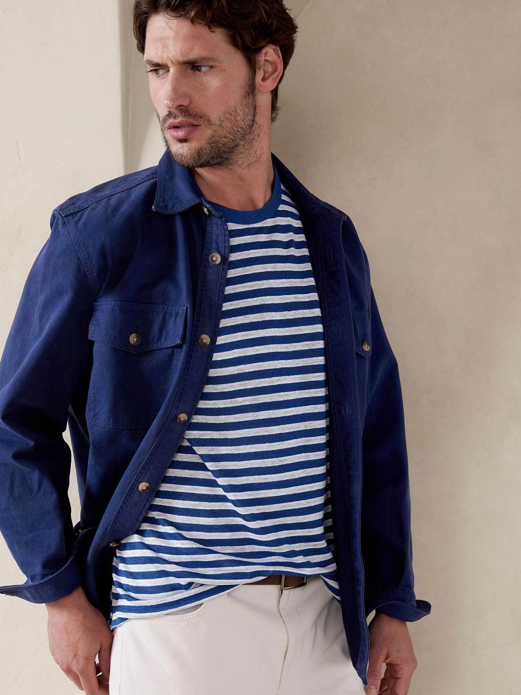 Banana Republic Blue Linen Crew-Neck T-Shirt - Image 1 of 4