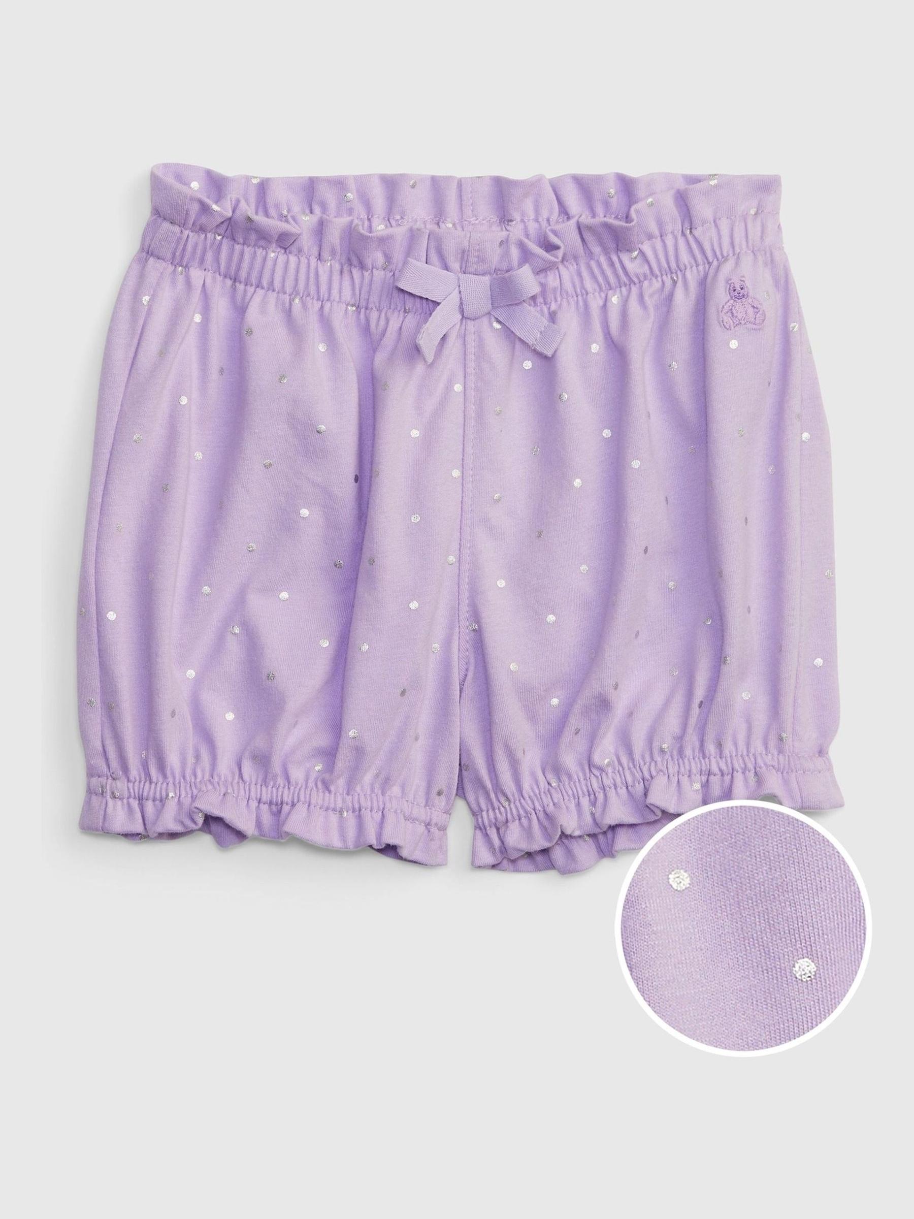Purple Spot Print Ruffle Hem Organic Cotton Shorts - Baby - Image 1 of 3