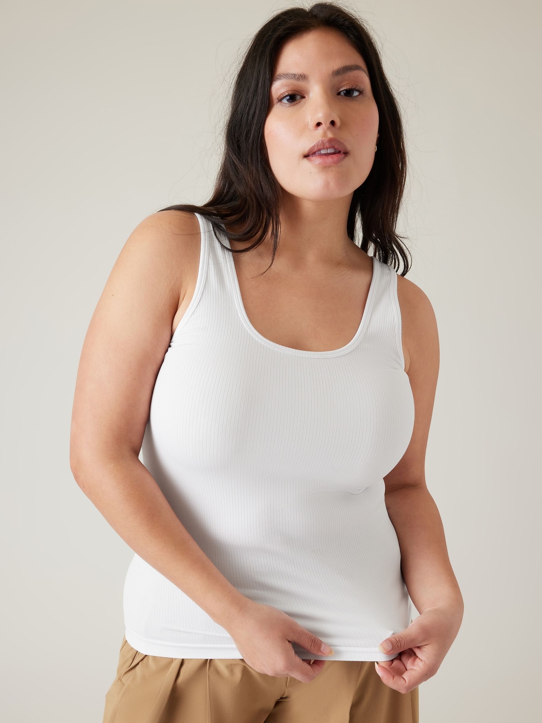 Athleta White Scoop Neck Seamless Tank Top - Image 1 of 6
