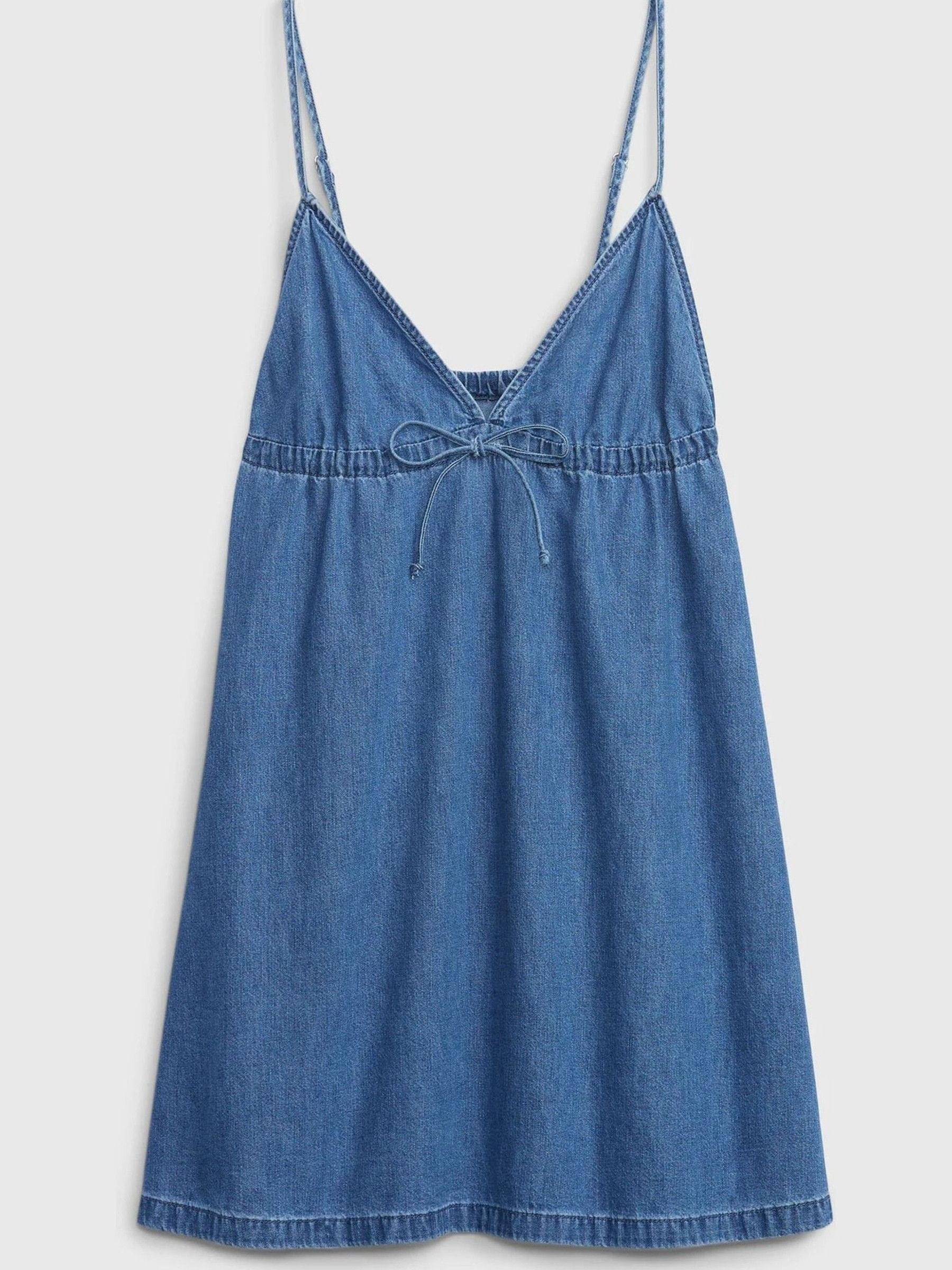 Blue Denim Tie-Front Sleeveless Mini Dress - Image 4 of 5