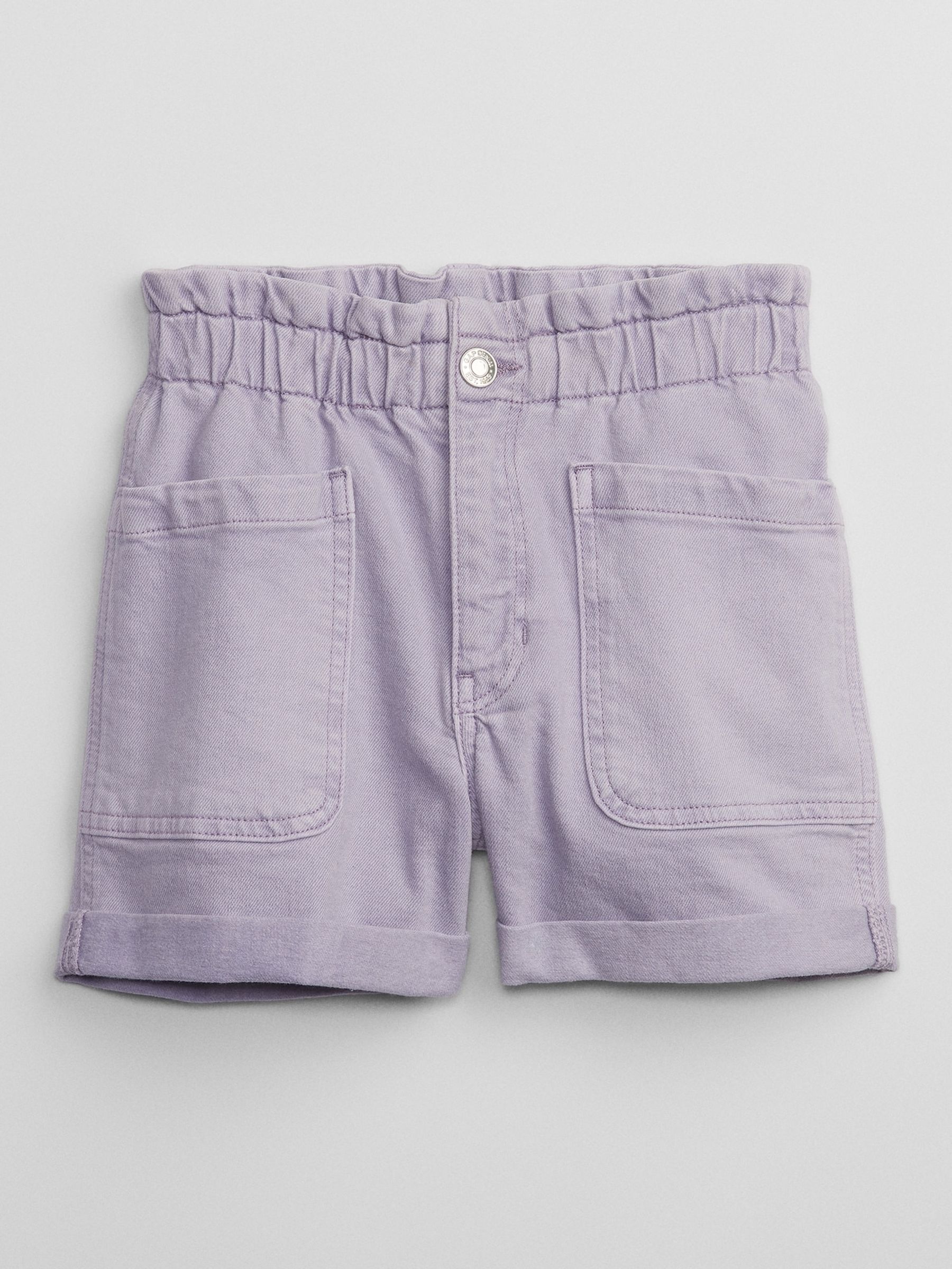 Purple High Rise Paperbag Mom Denim Shorts - Image 1 of 2