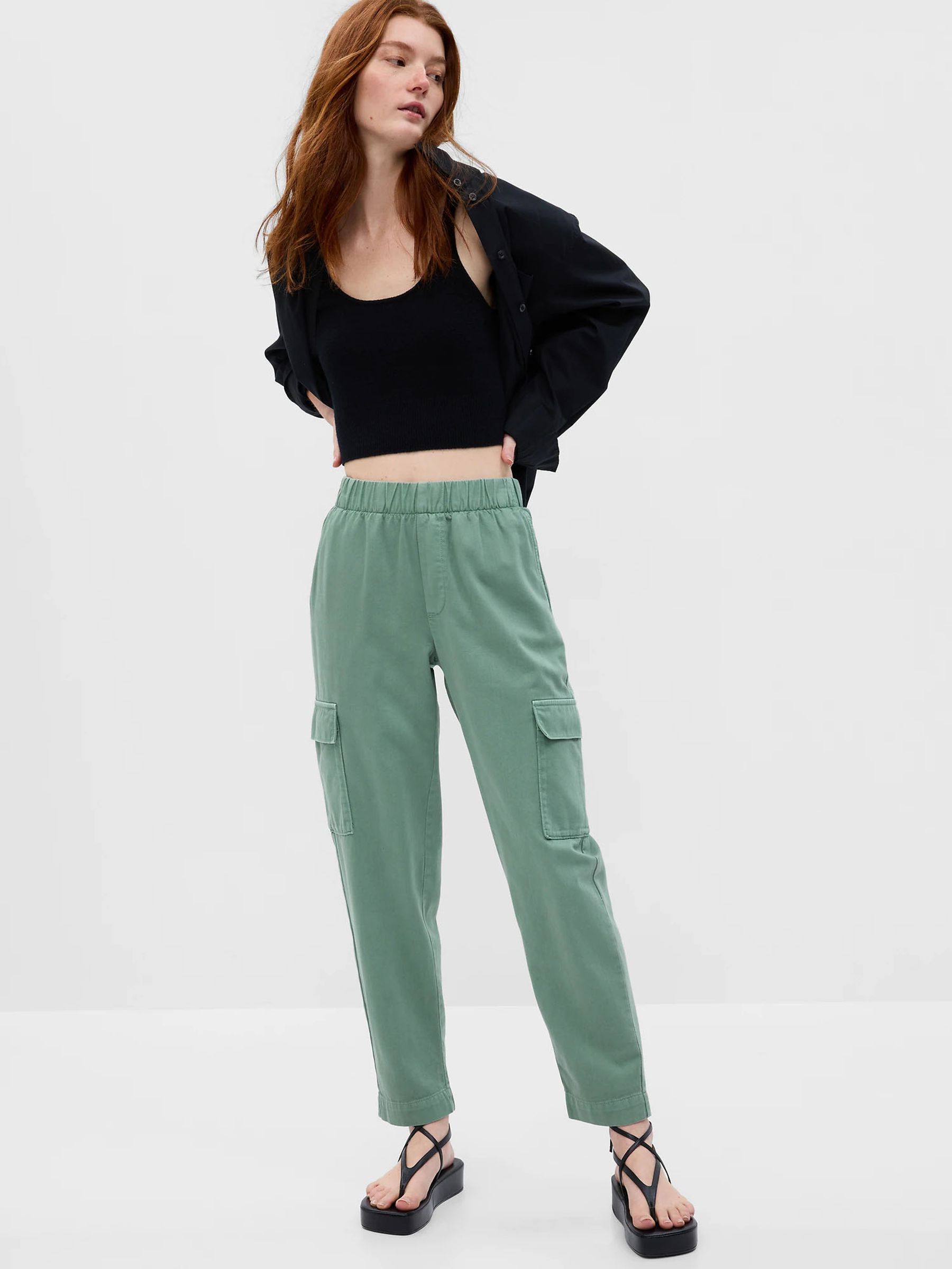 Green Twill Cargo Trousers - Image 1 of 4