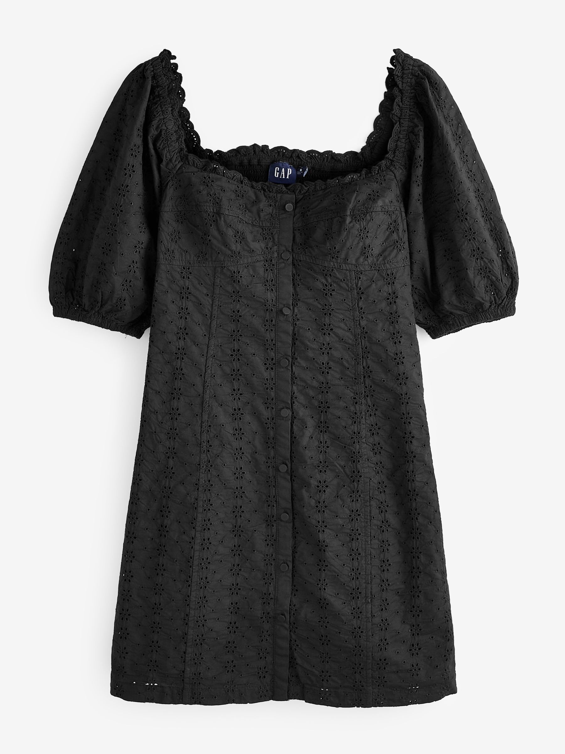 Black Broderie Square Neck Puff Sleeve Mini Dress - Image 4 of 4