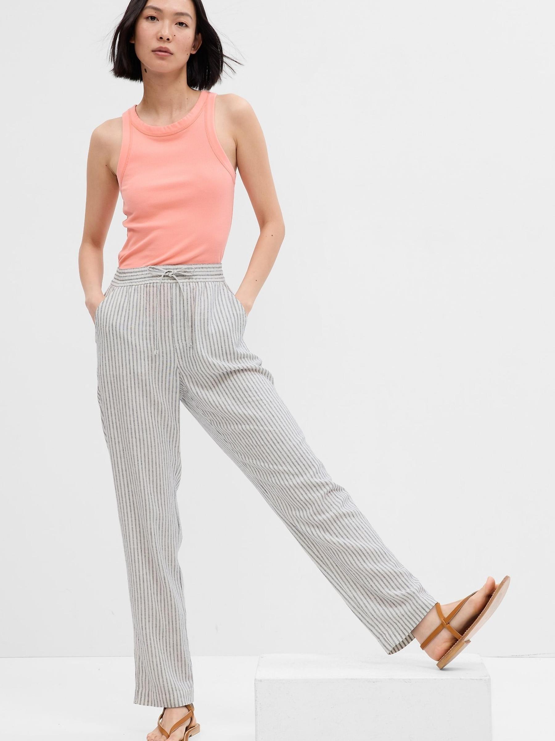 White/Grey Linen Stripe Easy Trousers - Image 1 of 2