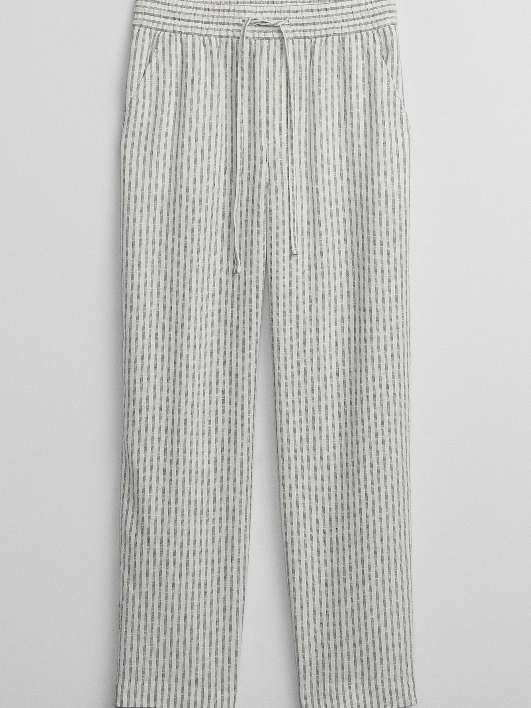 White/Grey Linen Stripe Easy Trousers - Image 2 of 2