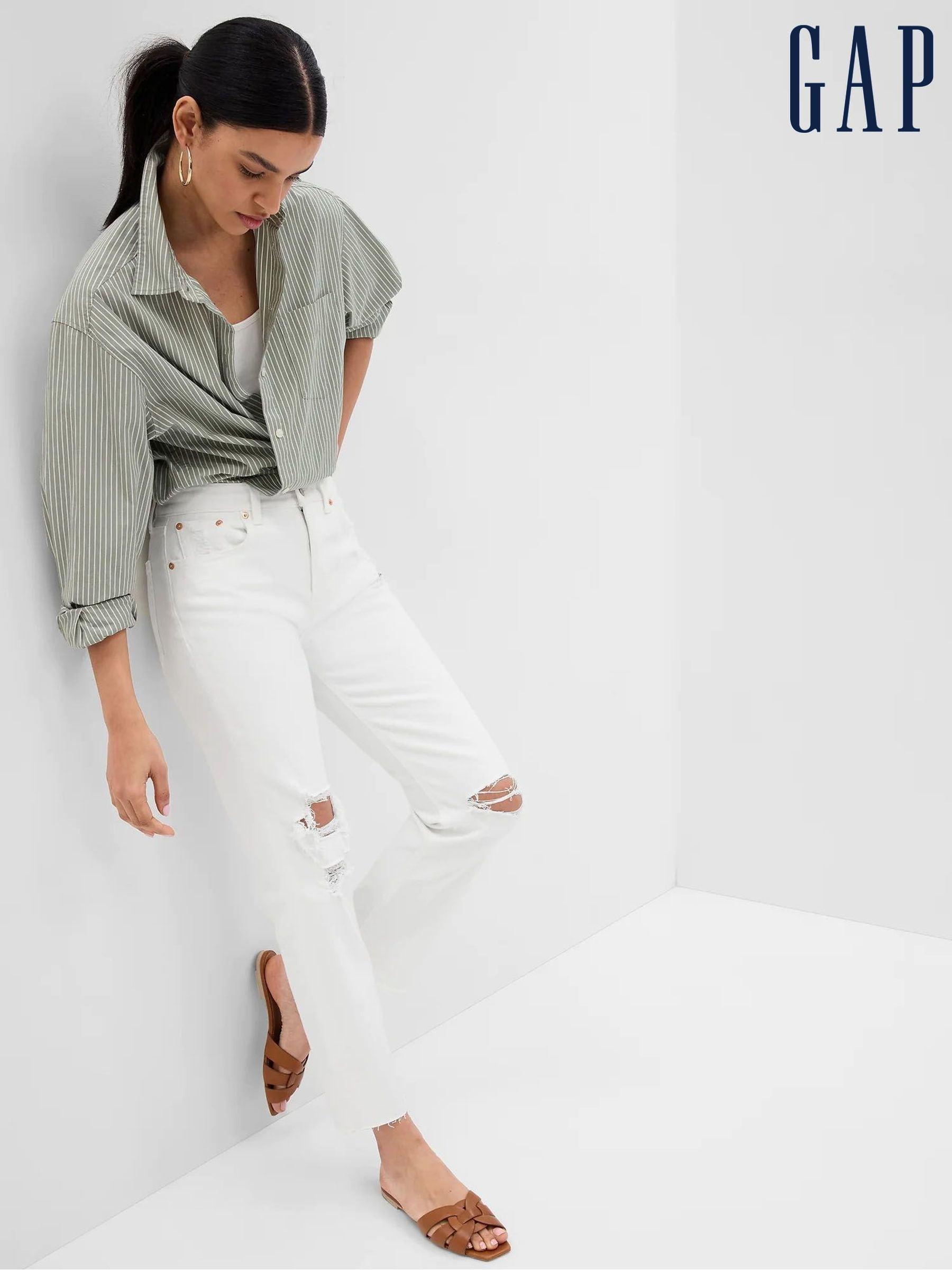 White High Waisted Ripped Straight Leg Jeans - Image 1 of 4