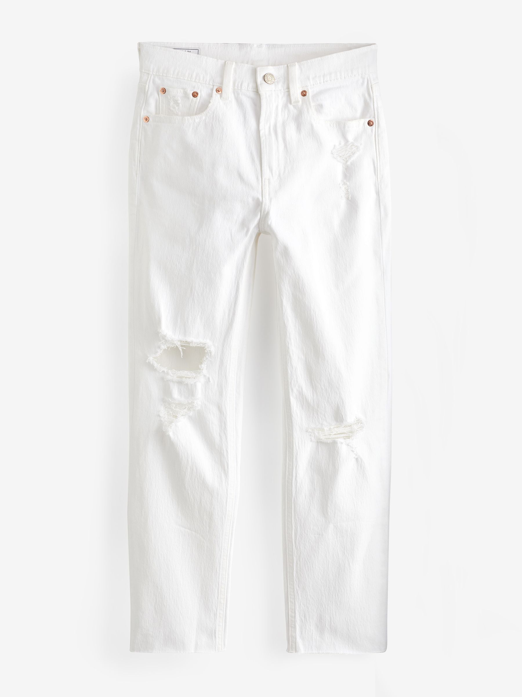 White High Waisted Ripped Straight Leg Jeans - Image 4 of 4