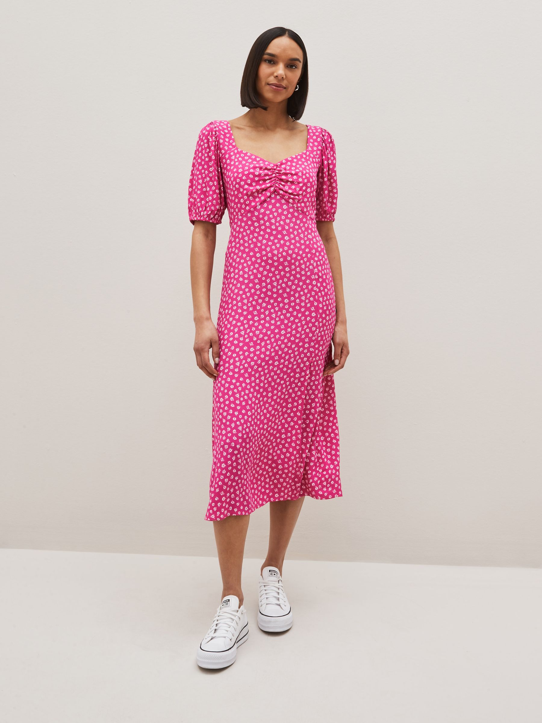 Pink Puff Short Sleeve Slit Dress - Image 1 of 4