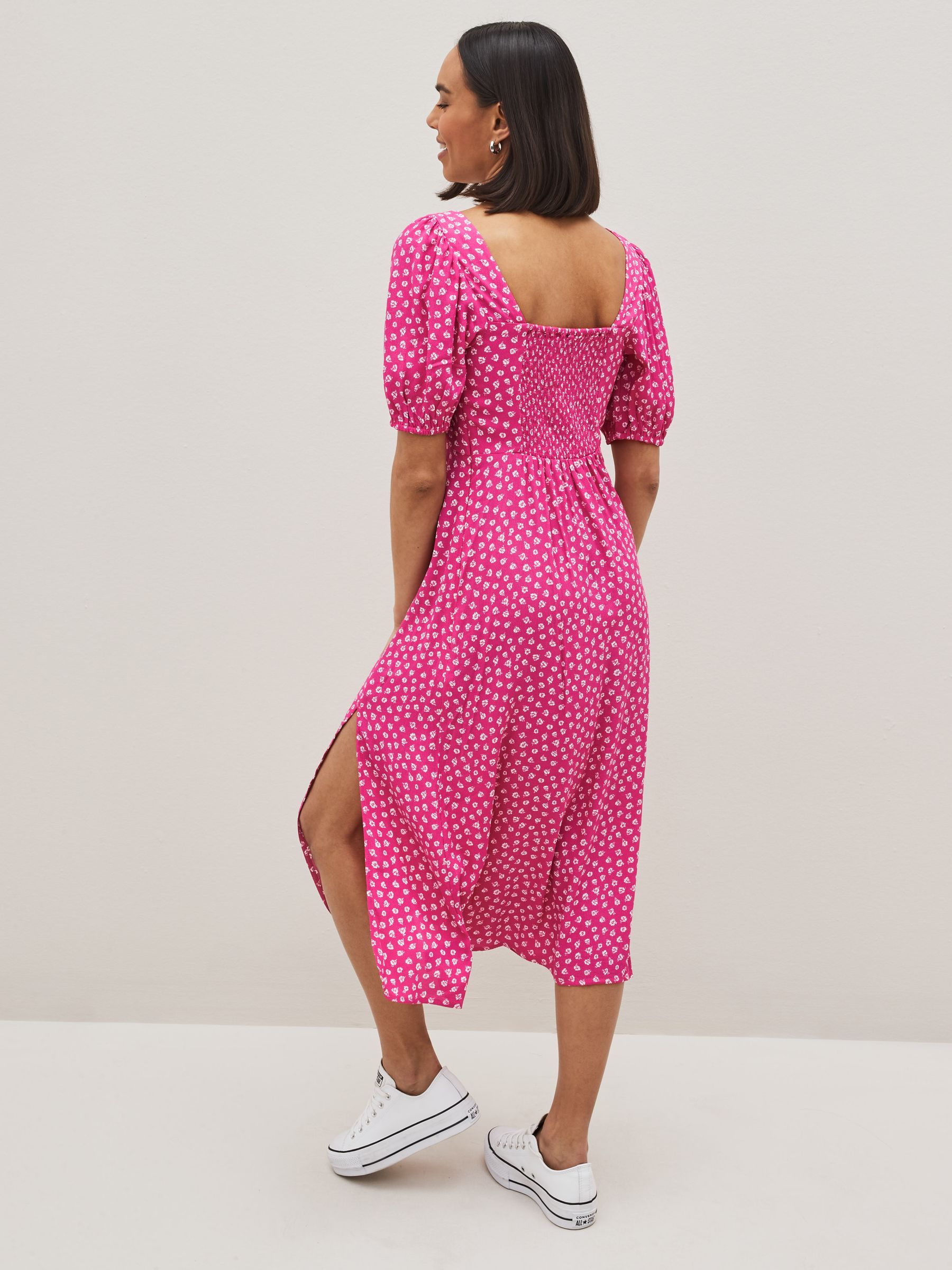 Pink Puff Short Sleeve Slit Dress - Image 2 of 4