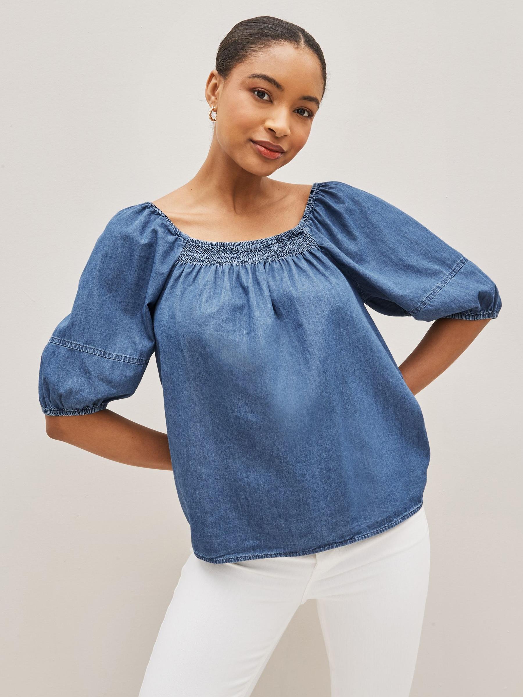 Blue Denim Squareneck Top - Image 1 of 4