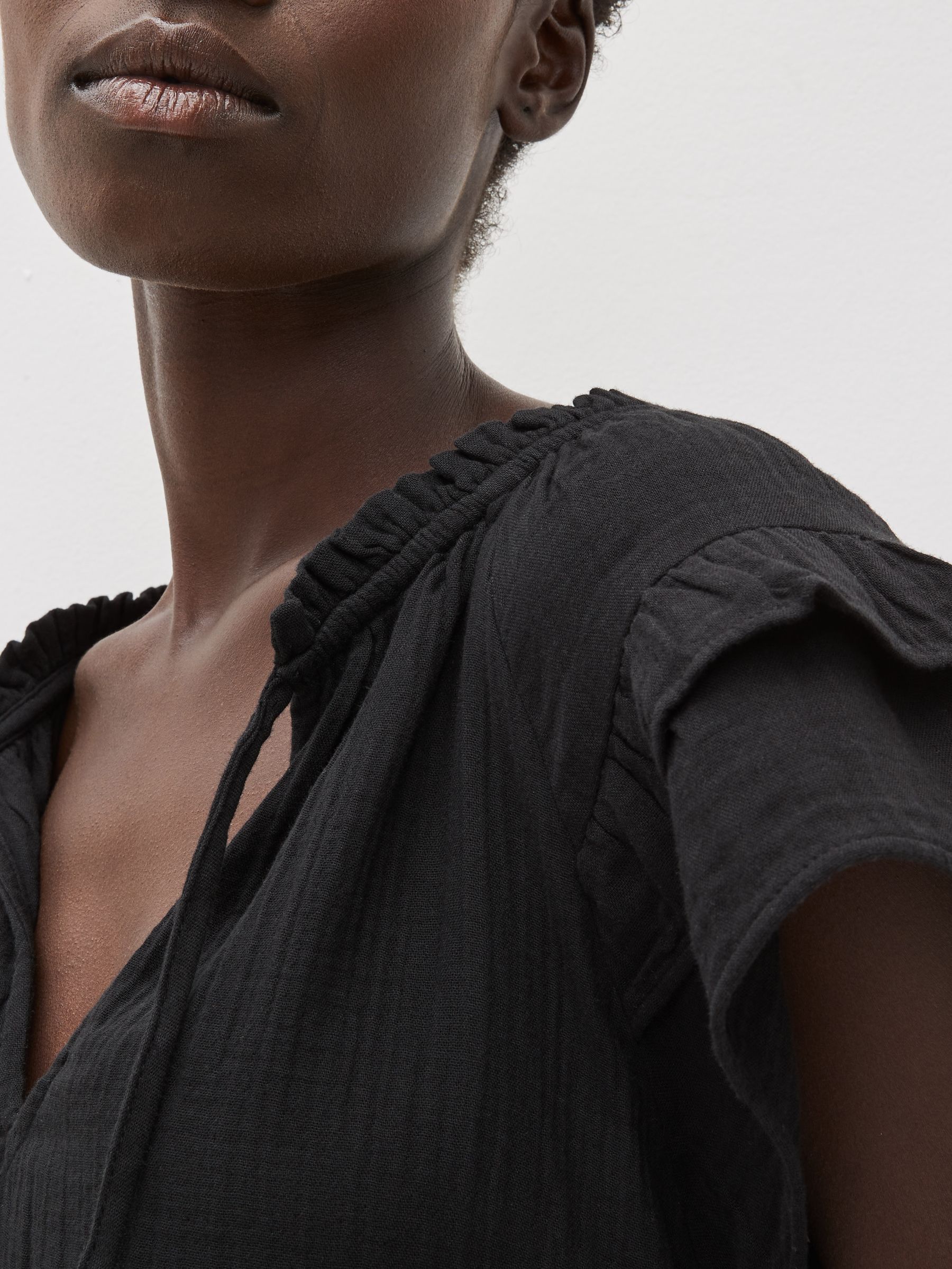 Black Crinkle Gauze Flutter Sleeve Top - Image 3 of 6