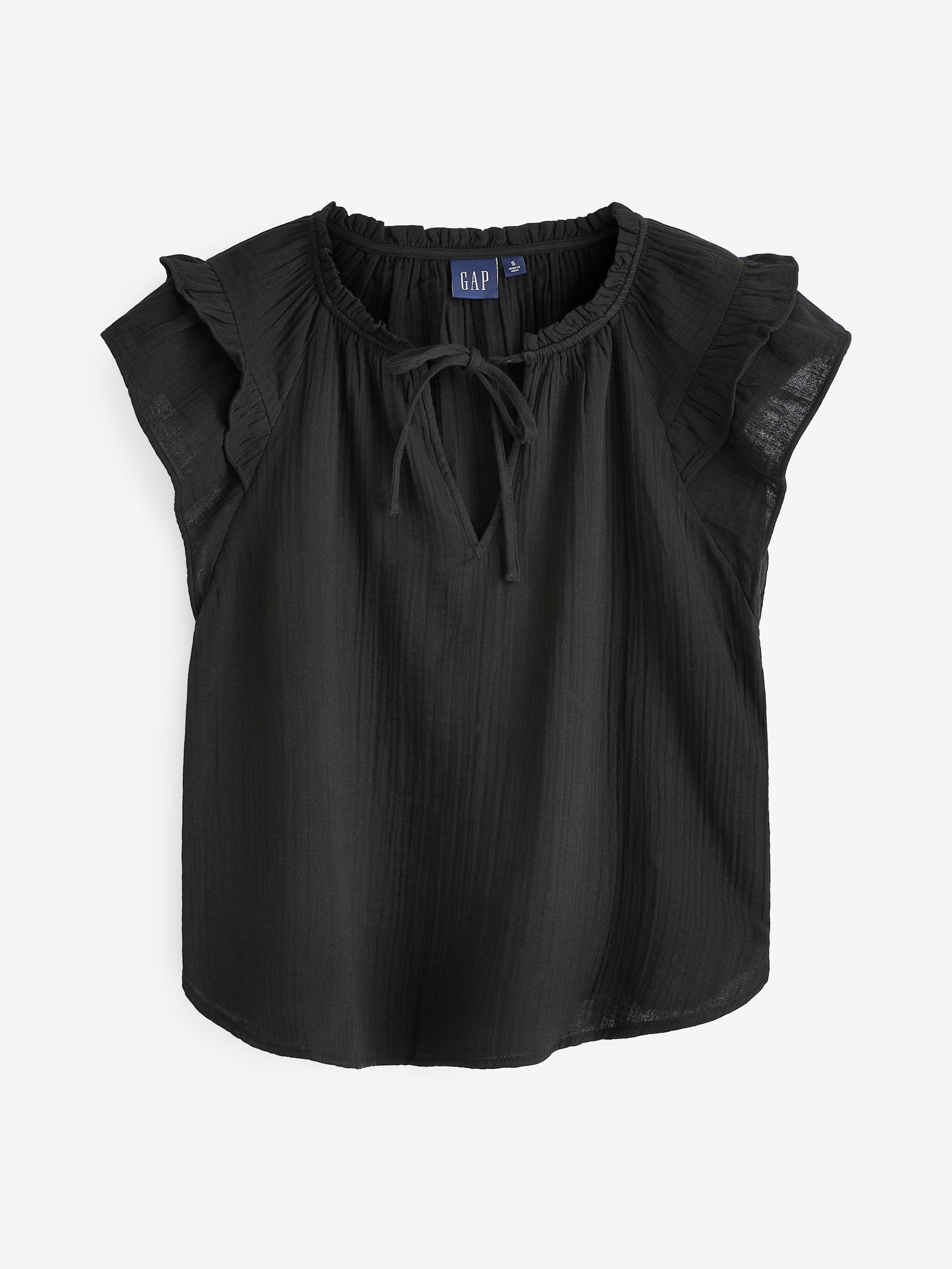 Black Crinkle Gauze Flutter Sleeve Top - Image 6 of 6