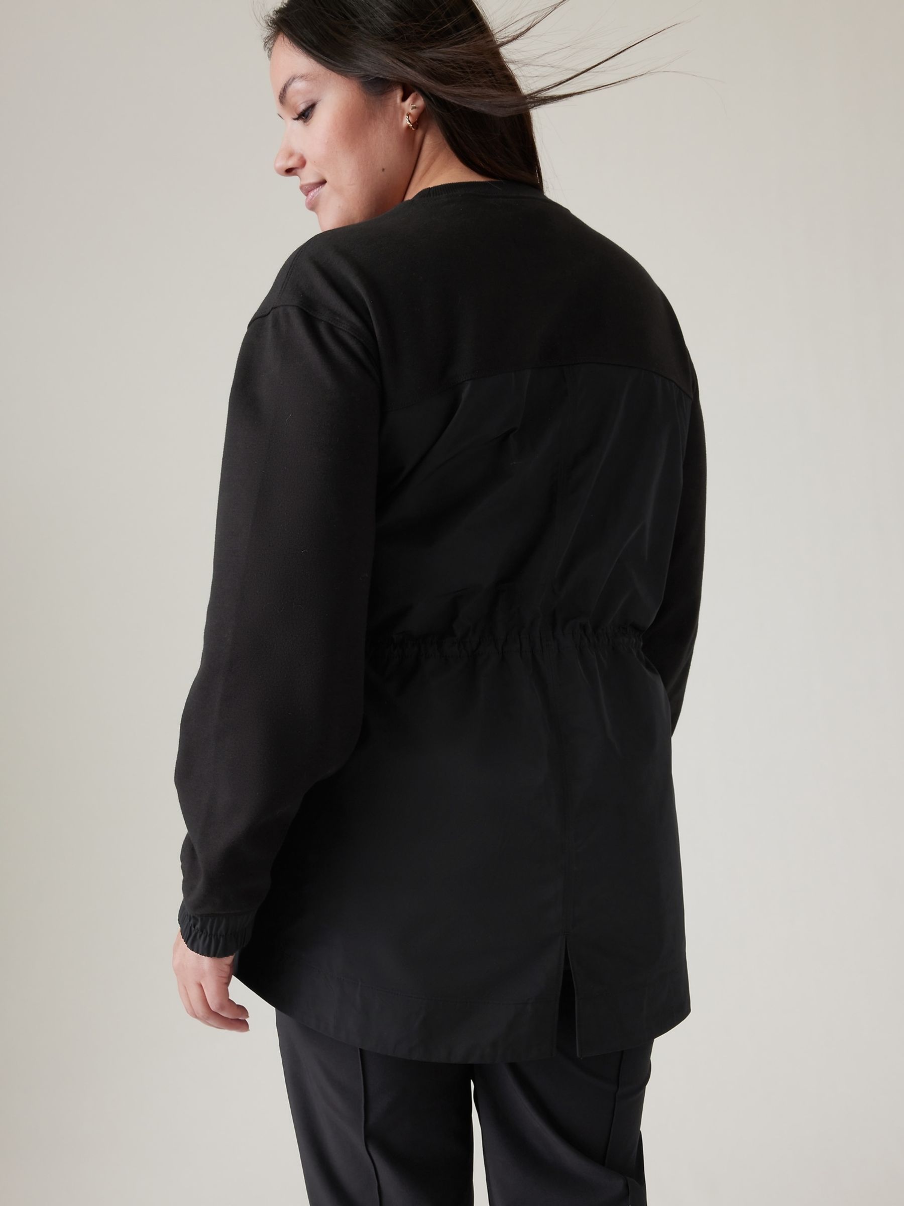 Athleta Black Crew Neck Cinched Lightweight Sweatshirt - Image 2 of 7