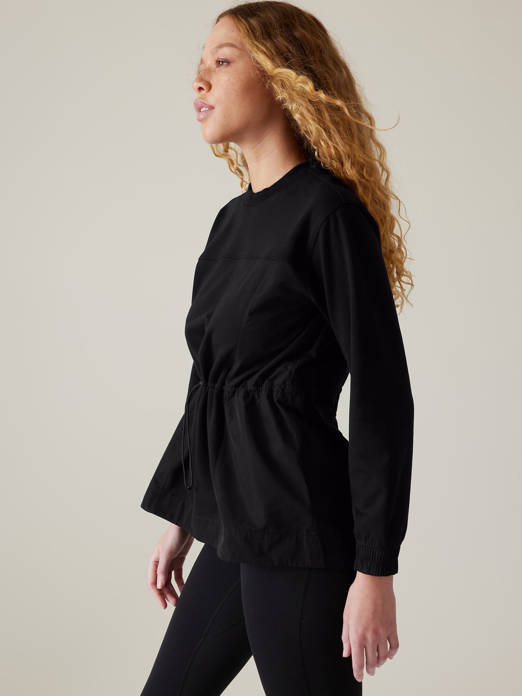 Athleta Black Crew Neck Cinched Lightweight Sweatshirt - Image 3 of 7