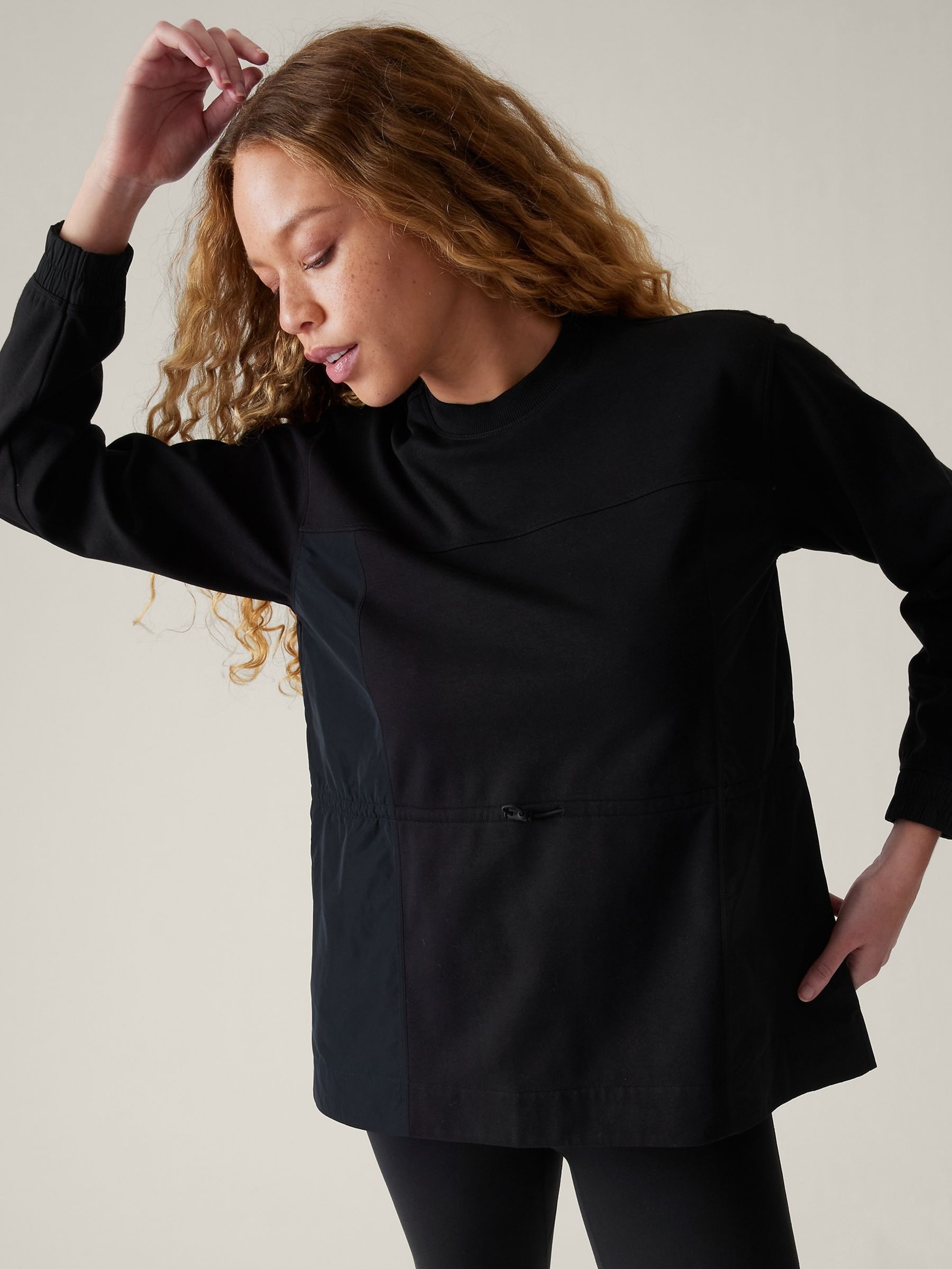 Athleta Black Crew Neck Cinched Lightweight Sweatshirt - Image 5 of 7