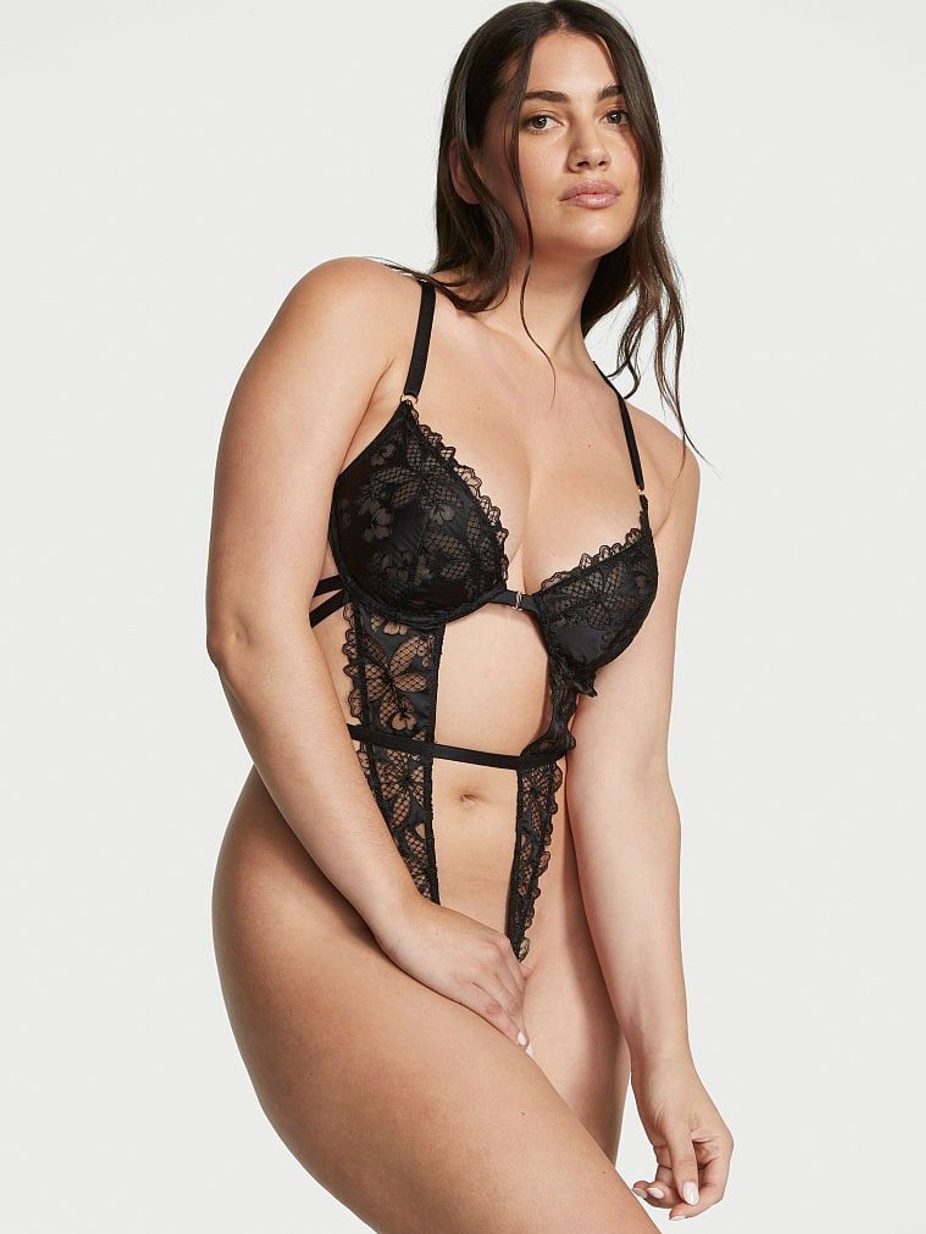 Black Floral Embroidered Bodysuit - Image 1 of 3