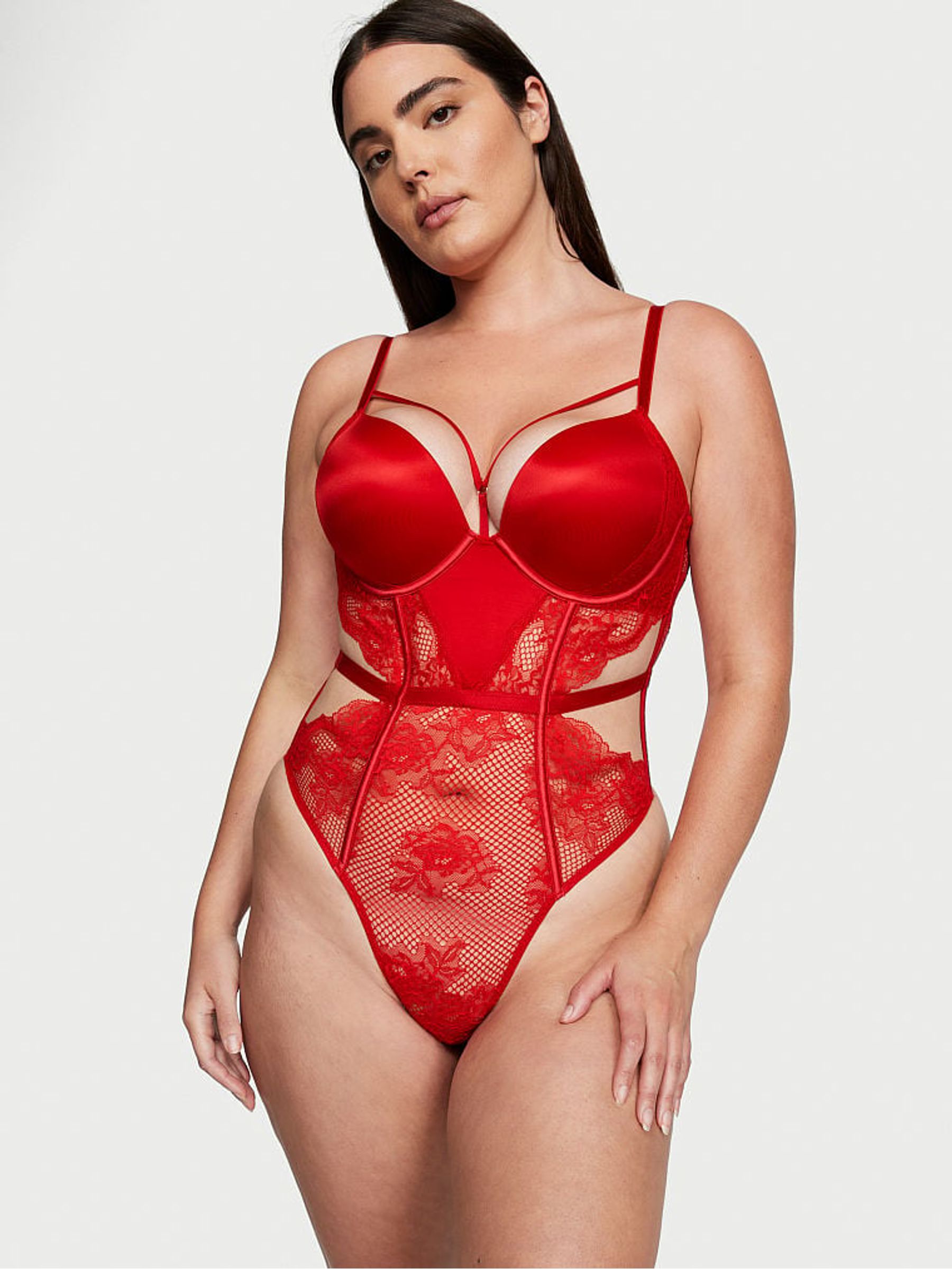 Lipstick Red Fishnet Bombshell Bodysuit - Image 1 of 3