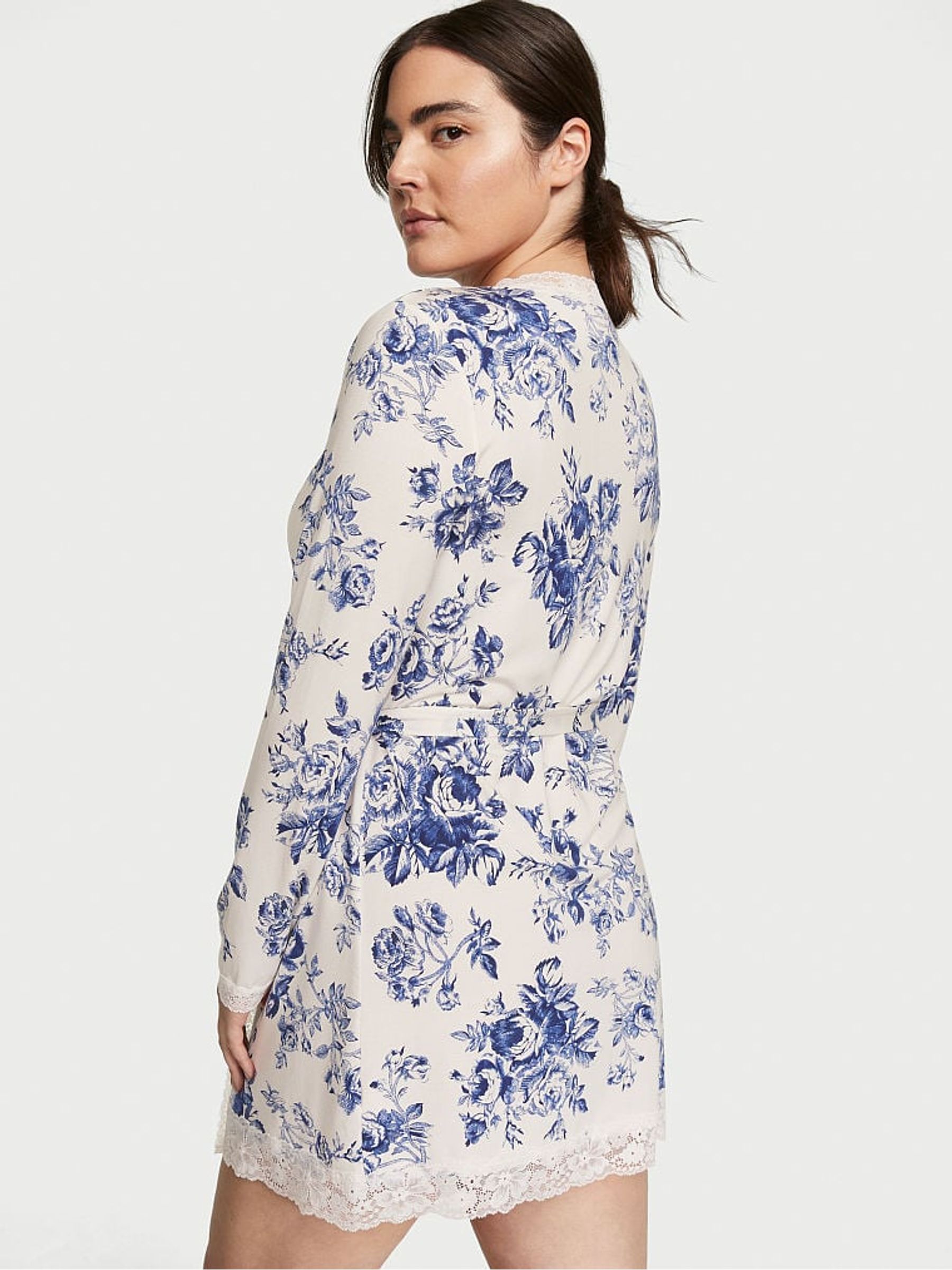 White Rose Toile Modal Lace Trim Robe - Image 2 of 3