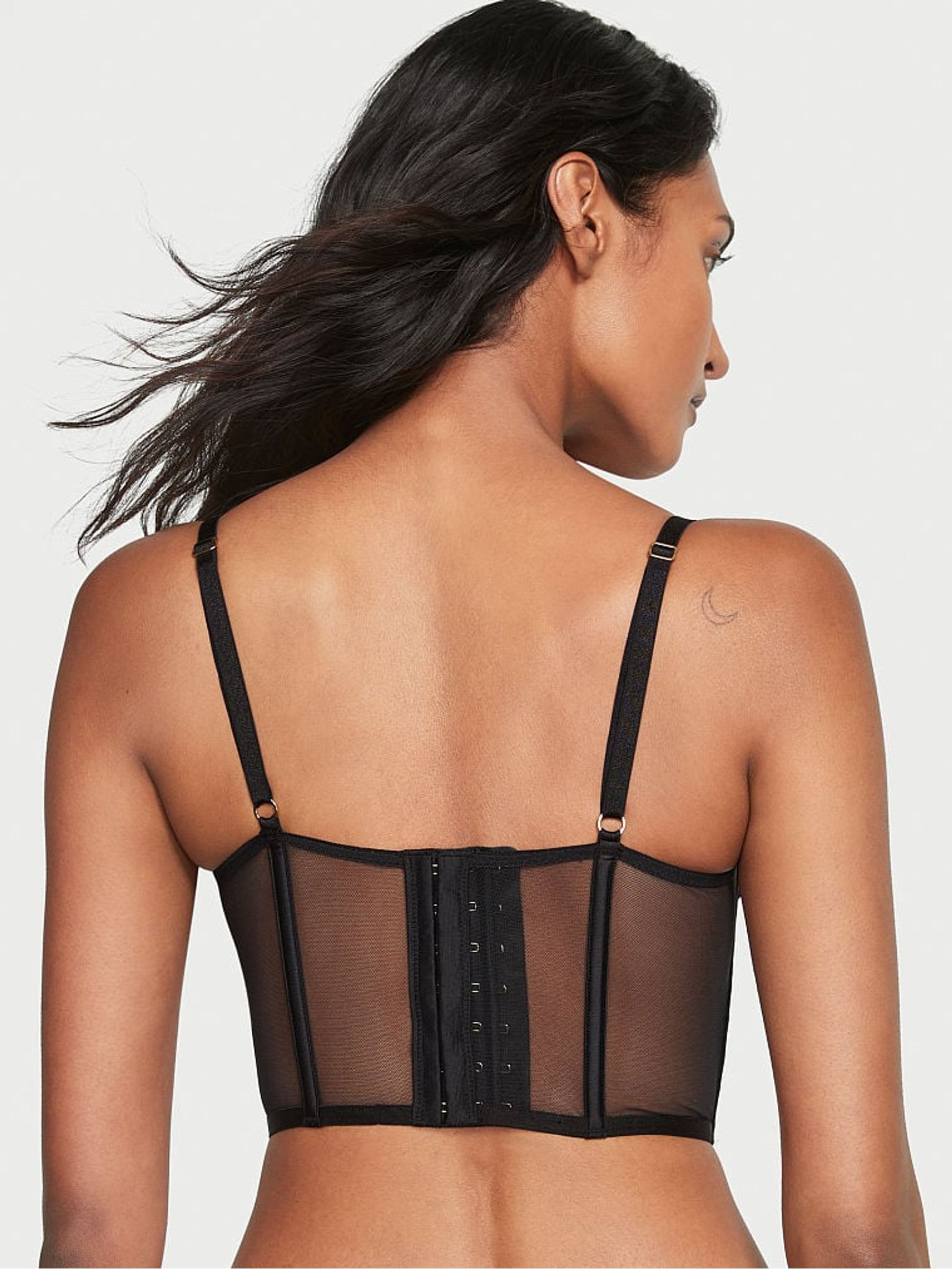 Black Satin Fishnet Unlined Bra Top - Image 2 of 3