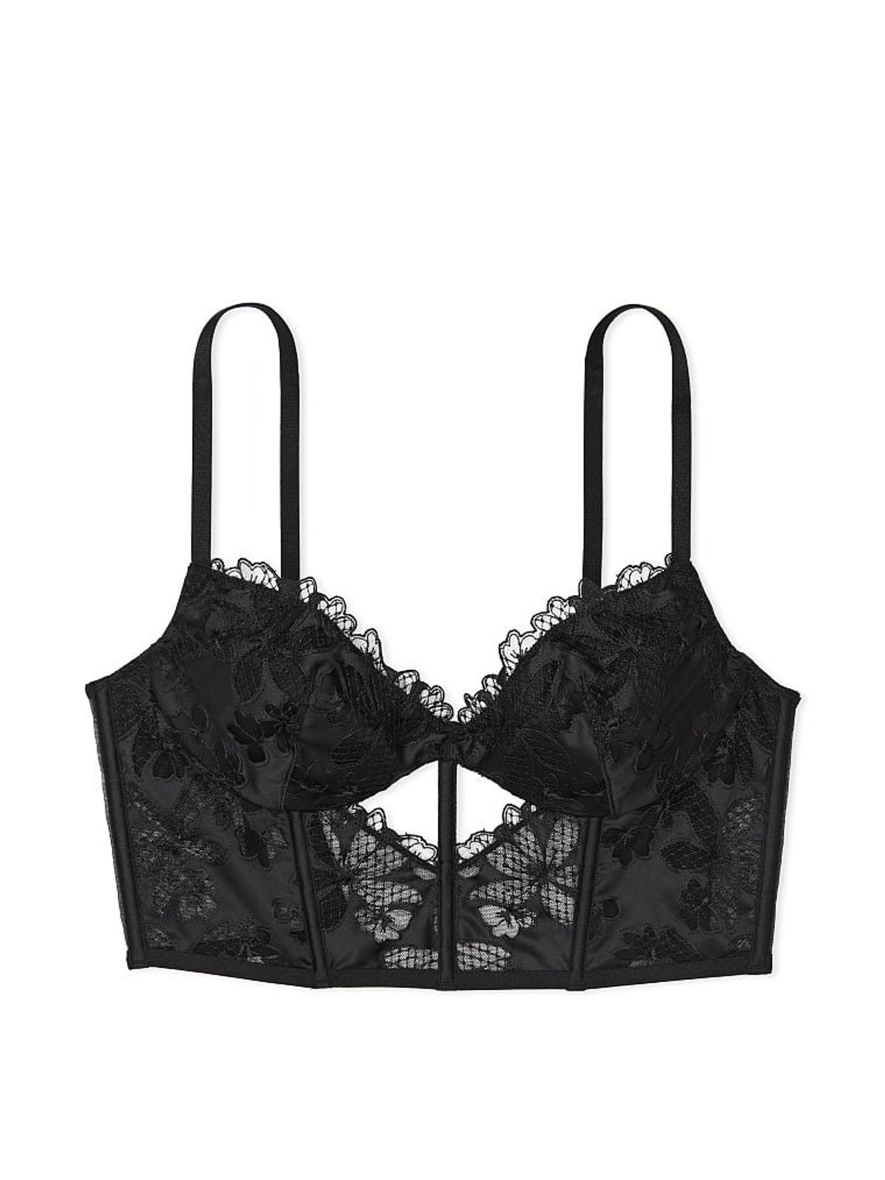 Black Satin Fishnet Unlined Bra Top - Image 3 of 3