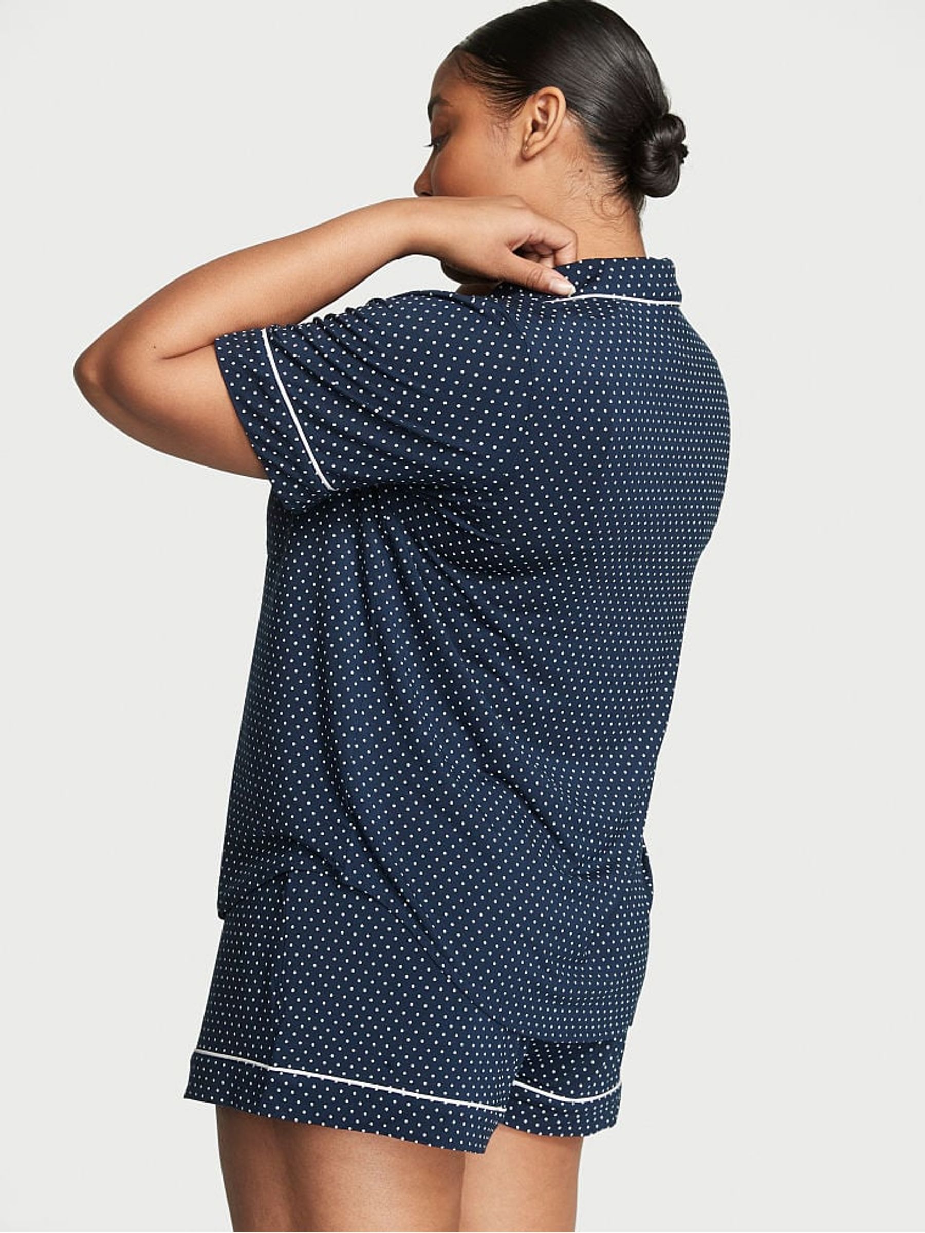 Noir Navy Blue Pin Dot Modal Short Pyjamas - Image 2 of 3