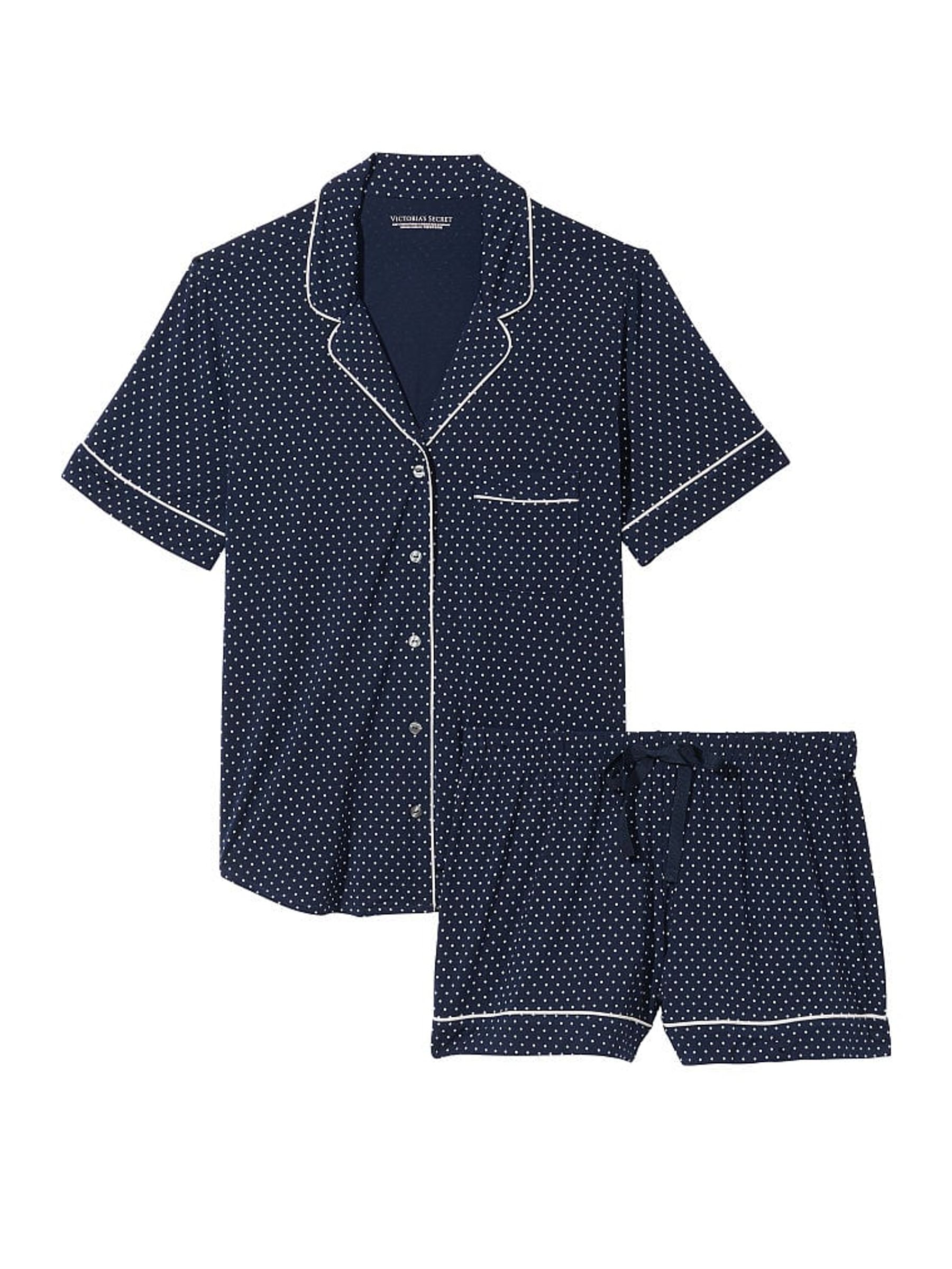 Noir Navy Blue Pin Dot Modal Short Pyjamas - Image 3 of 3