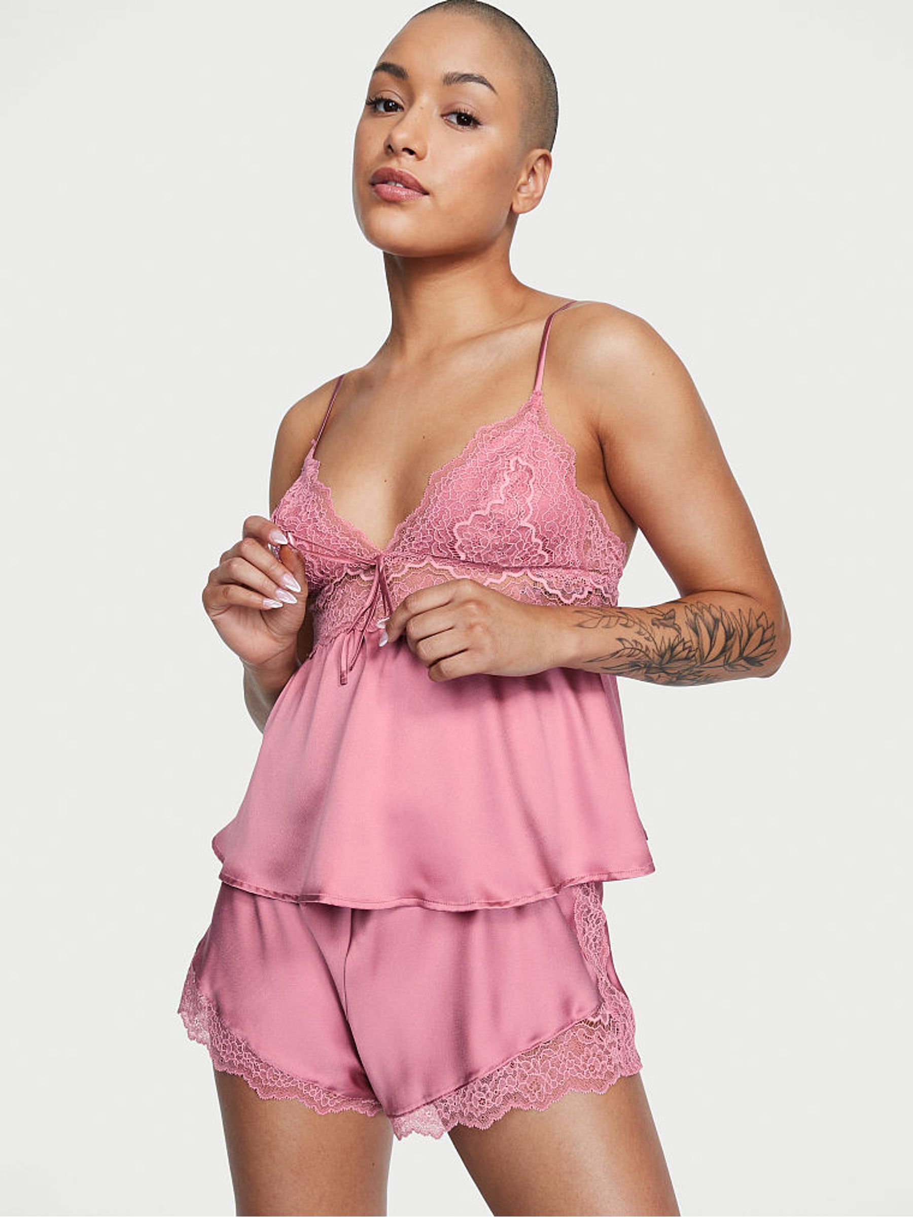 Dusk Mauve Pink Satin Cami Set - Image 1 of 3