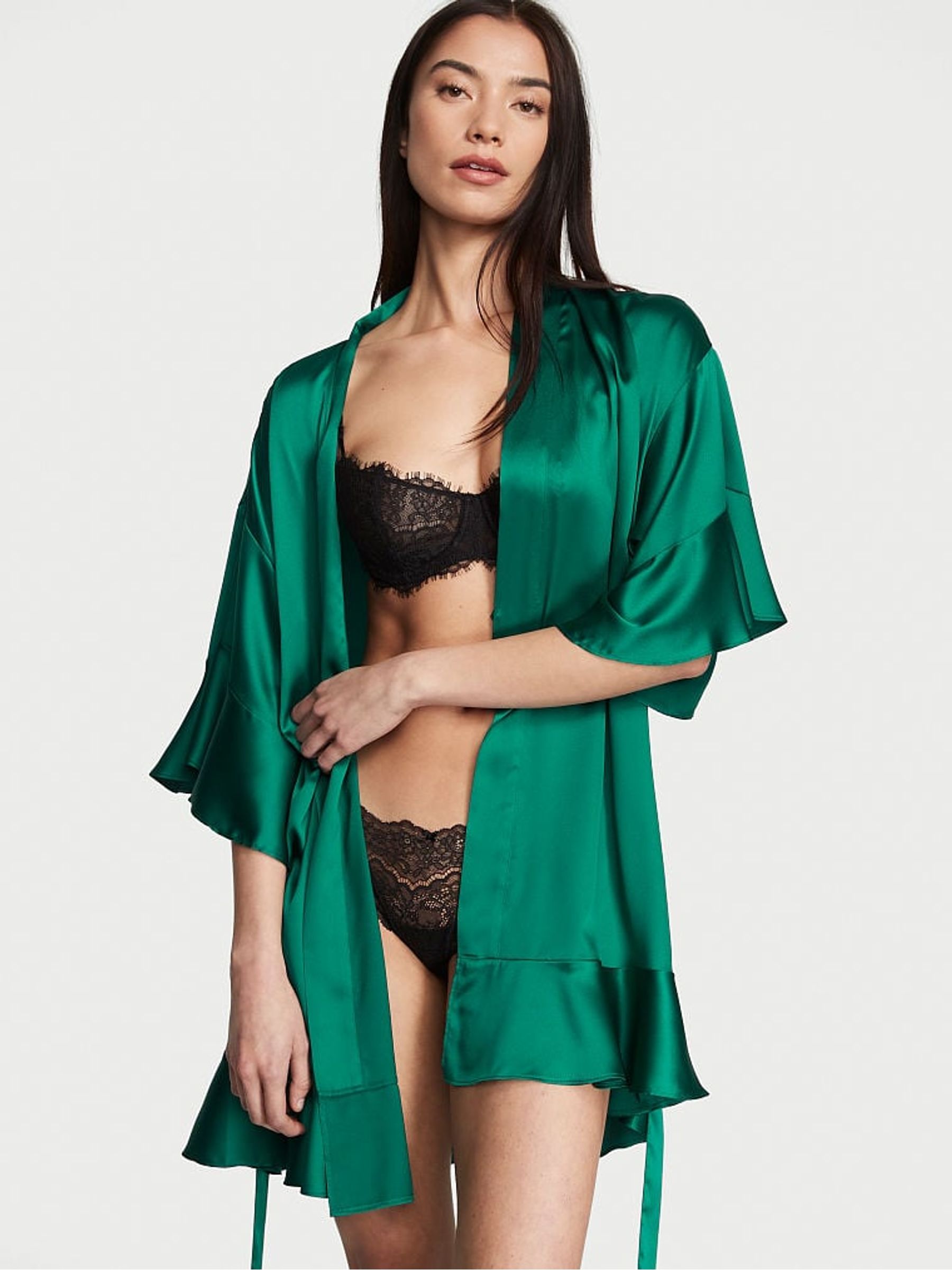 Spruce Green Flounce Satin Robe - Image 1 of 3