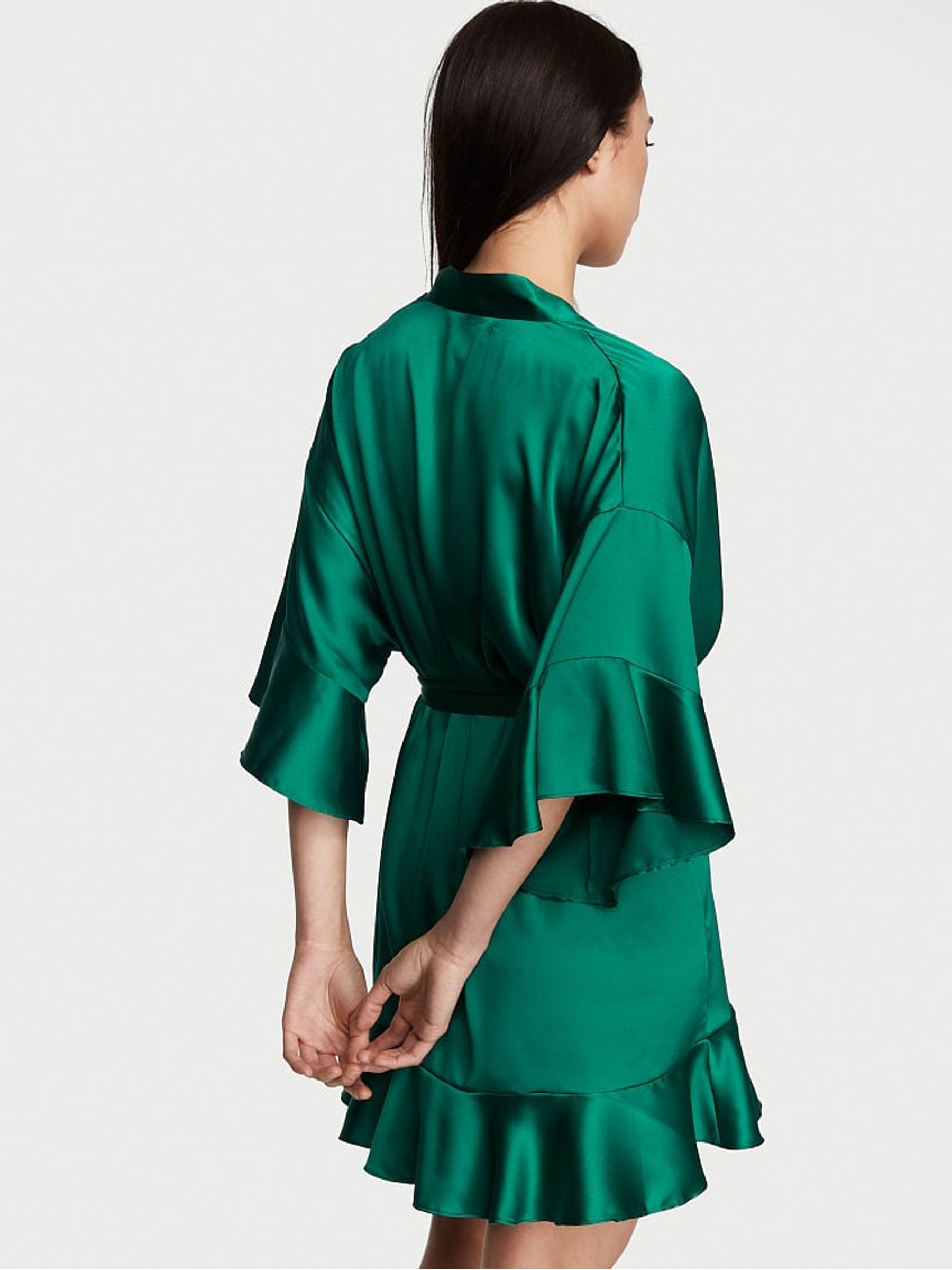 Spruce Green Flounce Satin Robe - Image 2 of 3