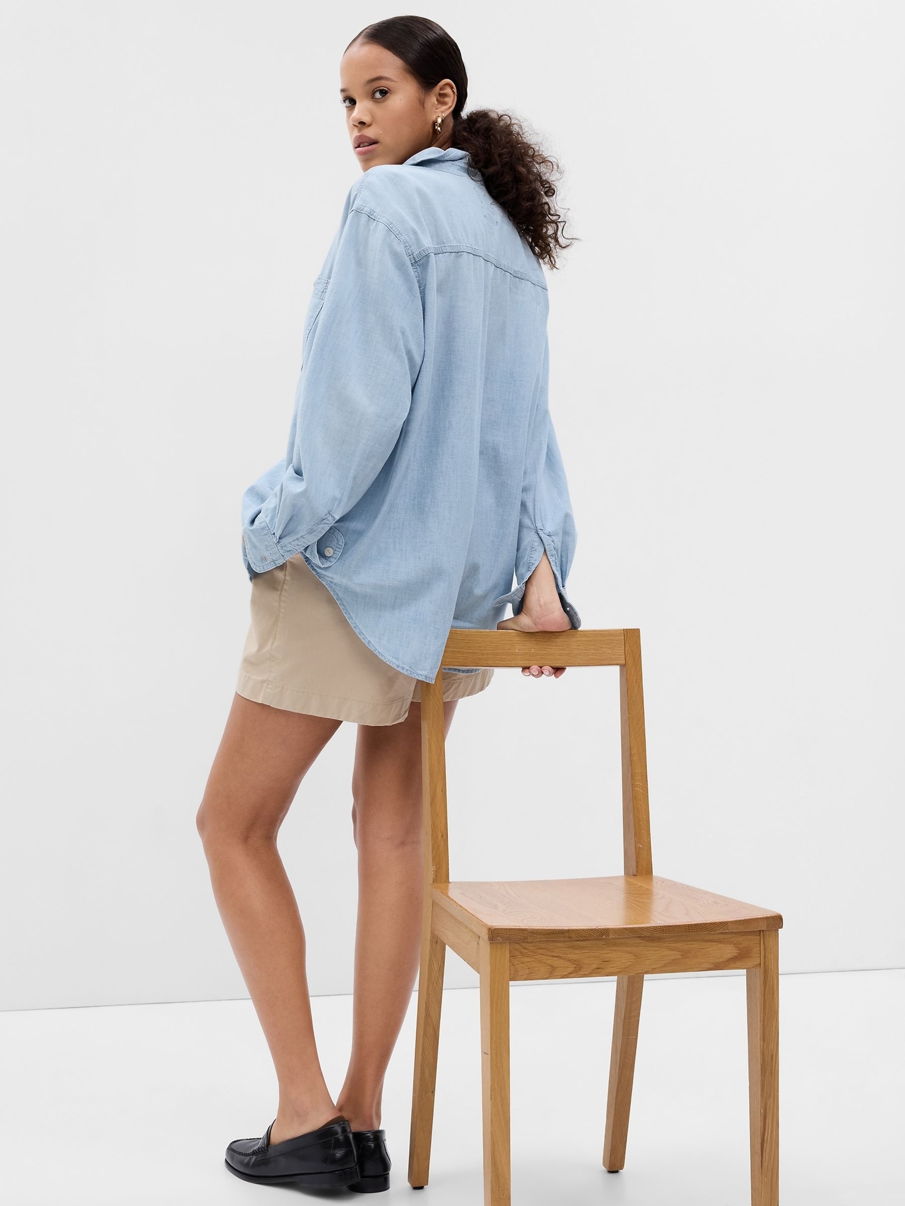 Blue Chambray Denim Oversized Shirt - Image 4 of 5