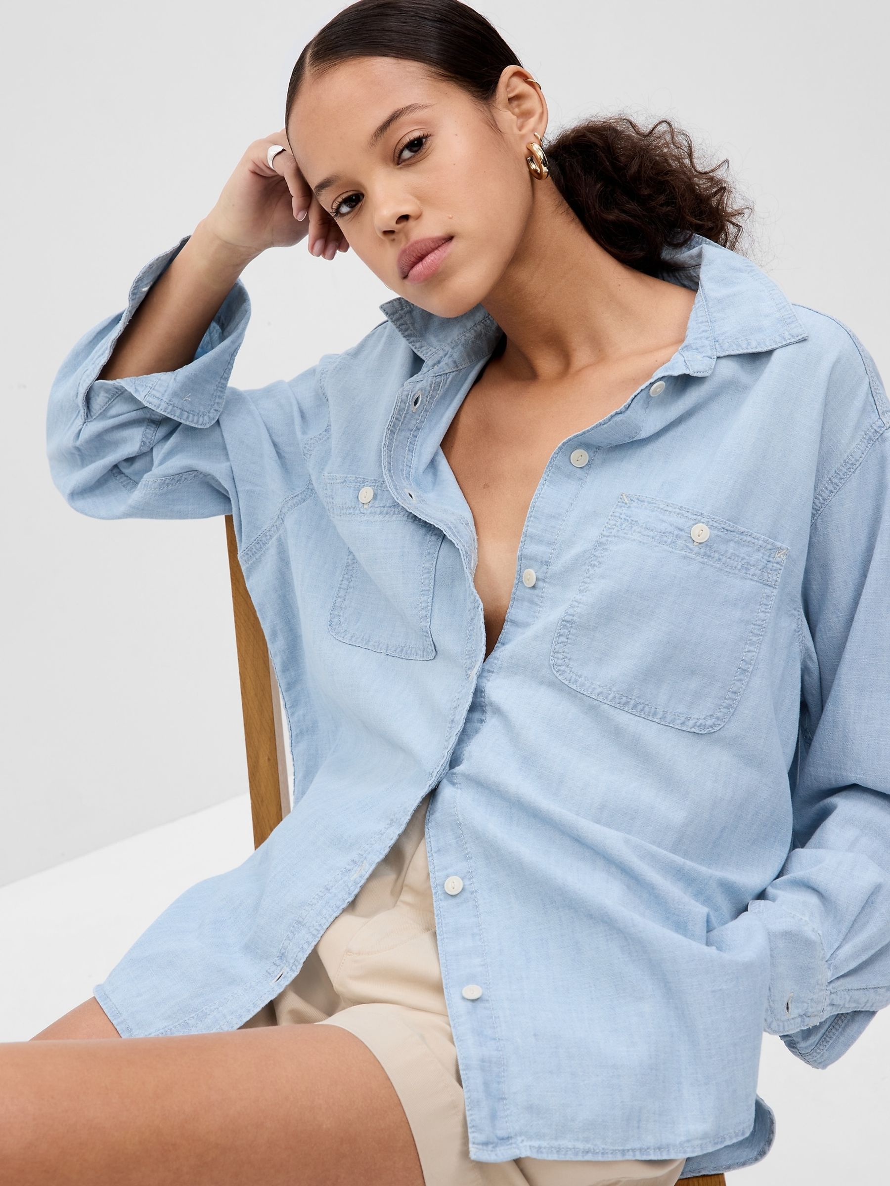 Blue Chambray Denim Oversized Shirt - Image 5 of 5