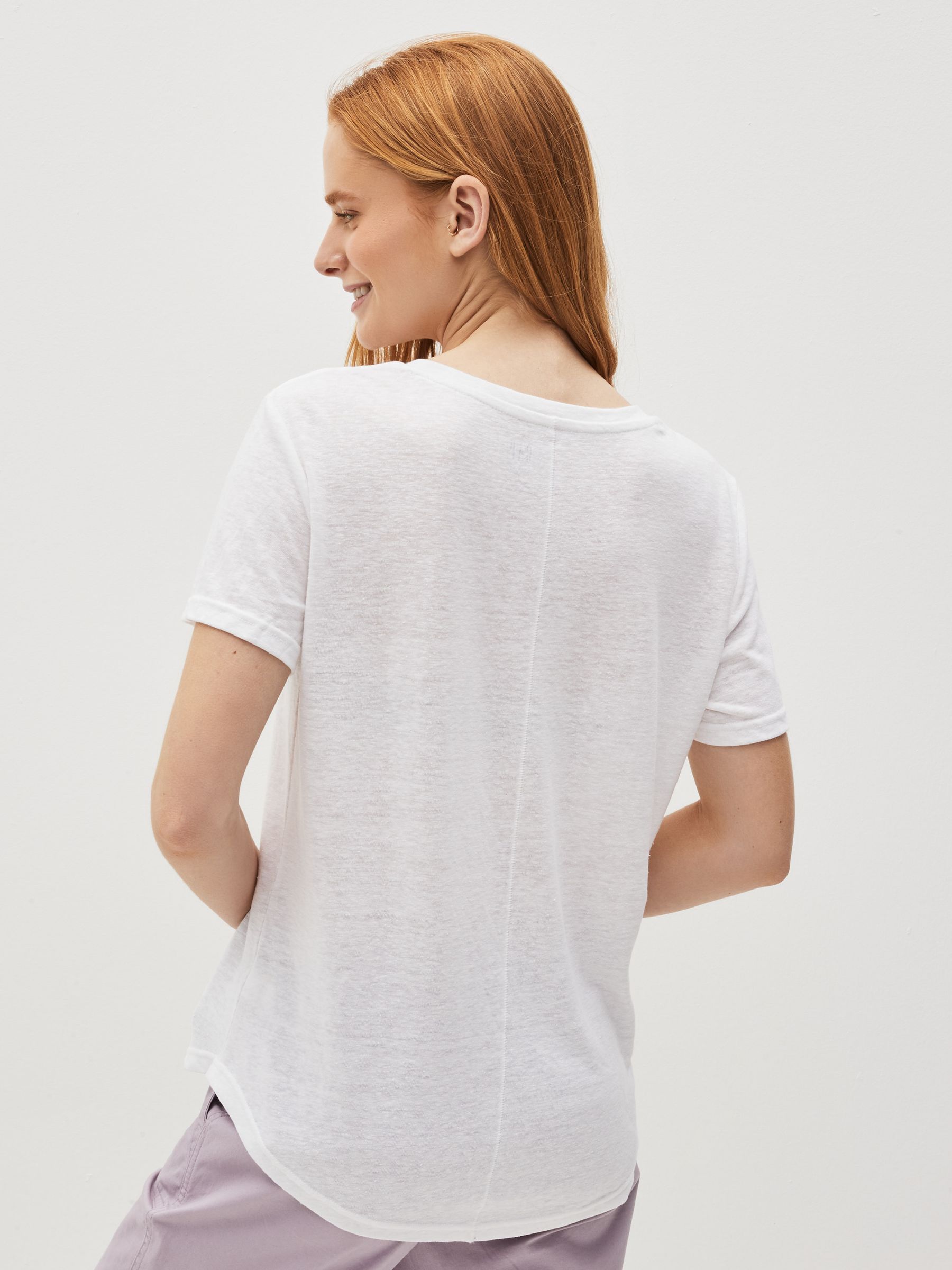 White Linen Blend Scoop Neck Short Sleeve T-Shirt - Image 3 of 5